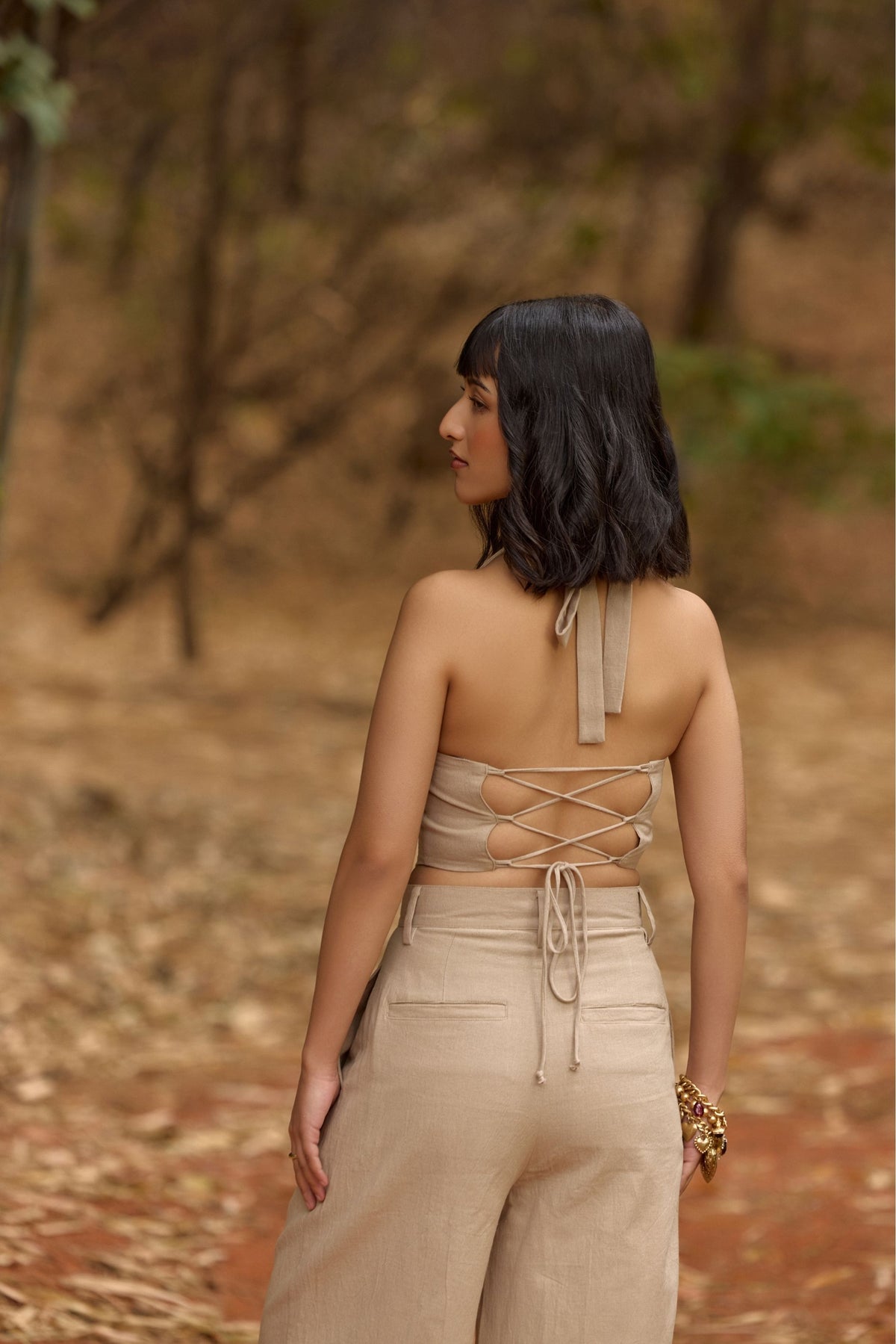 Beige Halter Neck Waistcoat