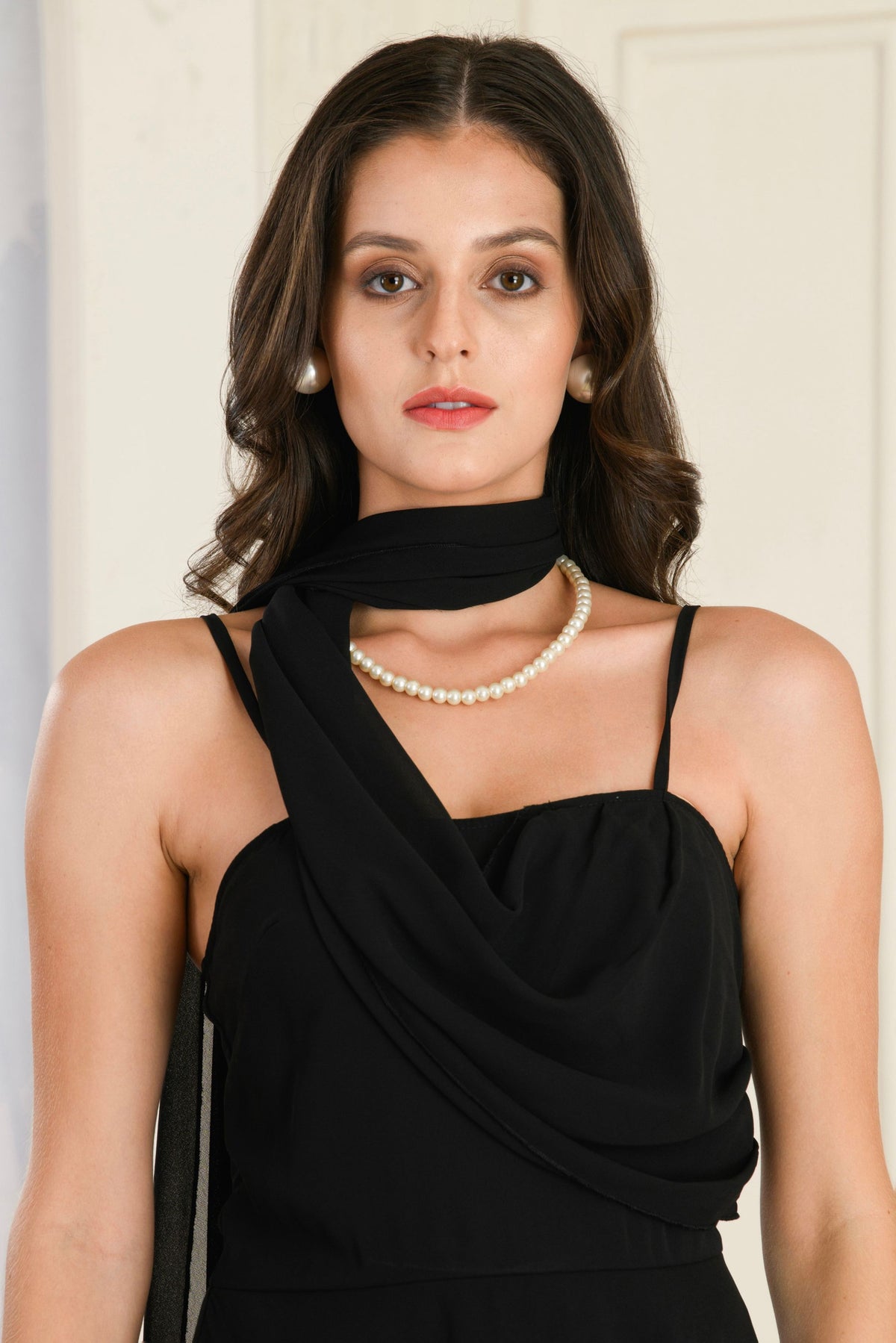 Back Draped Cowl Neck Mini Dress