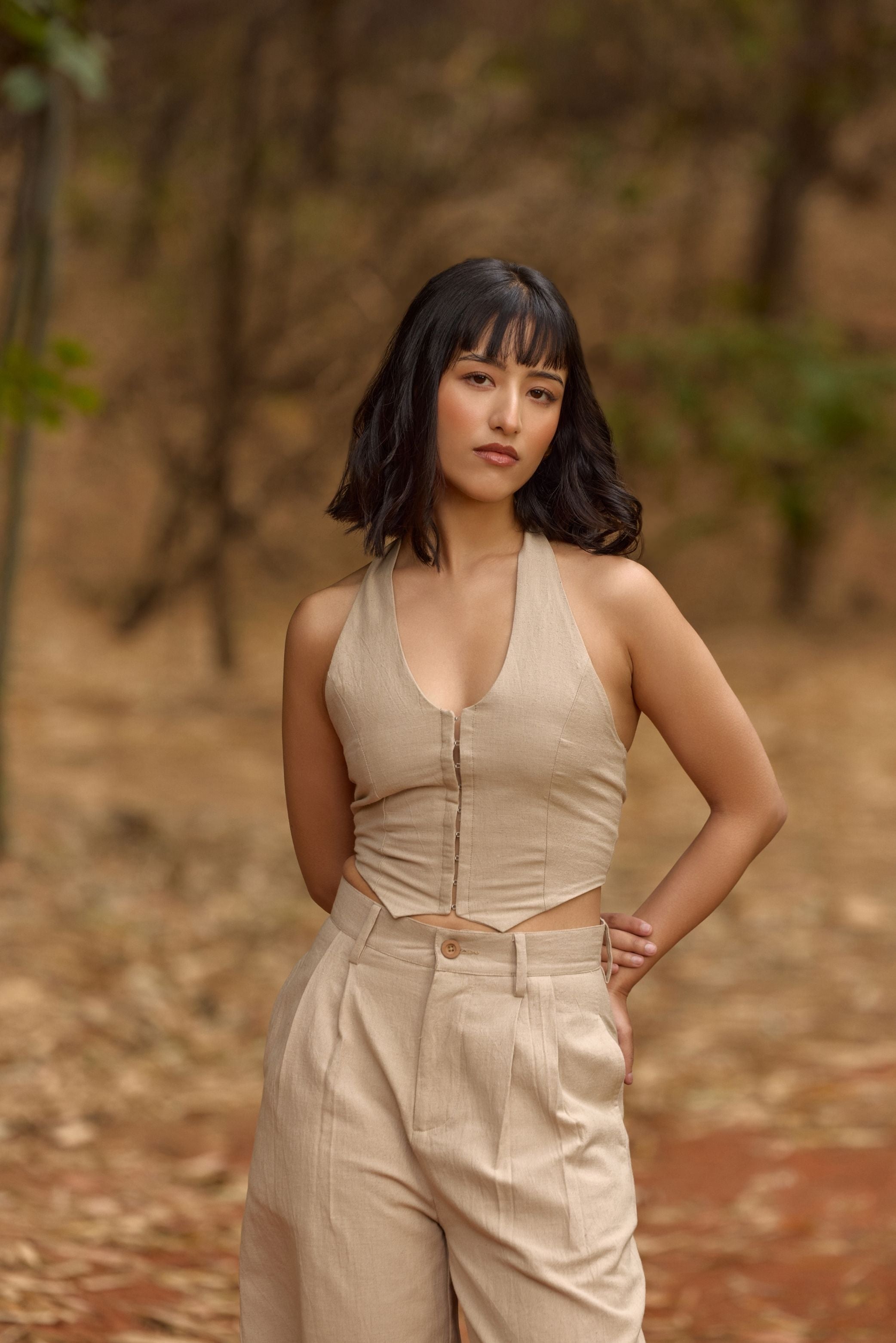Beige Halter Neck Waistcoat