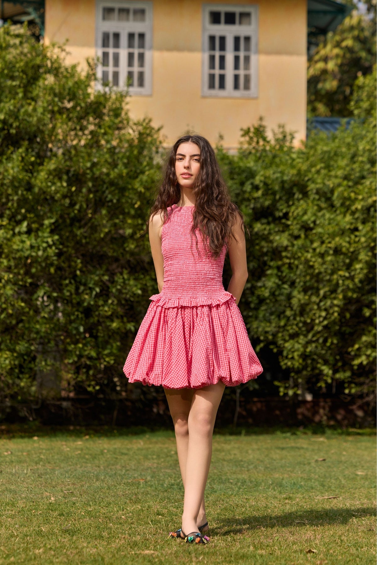 Red Gingham Bubble Hem Mini Dress