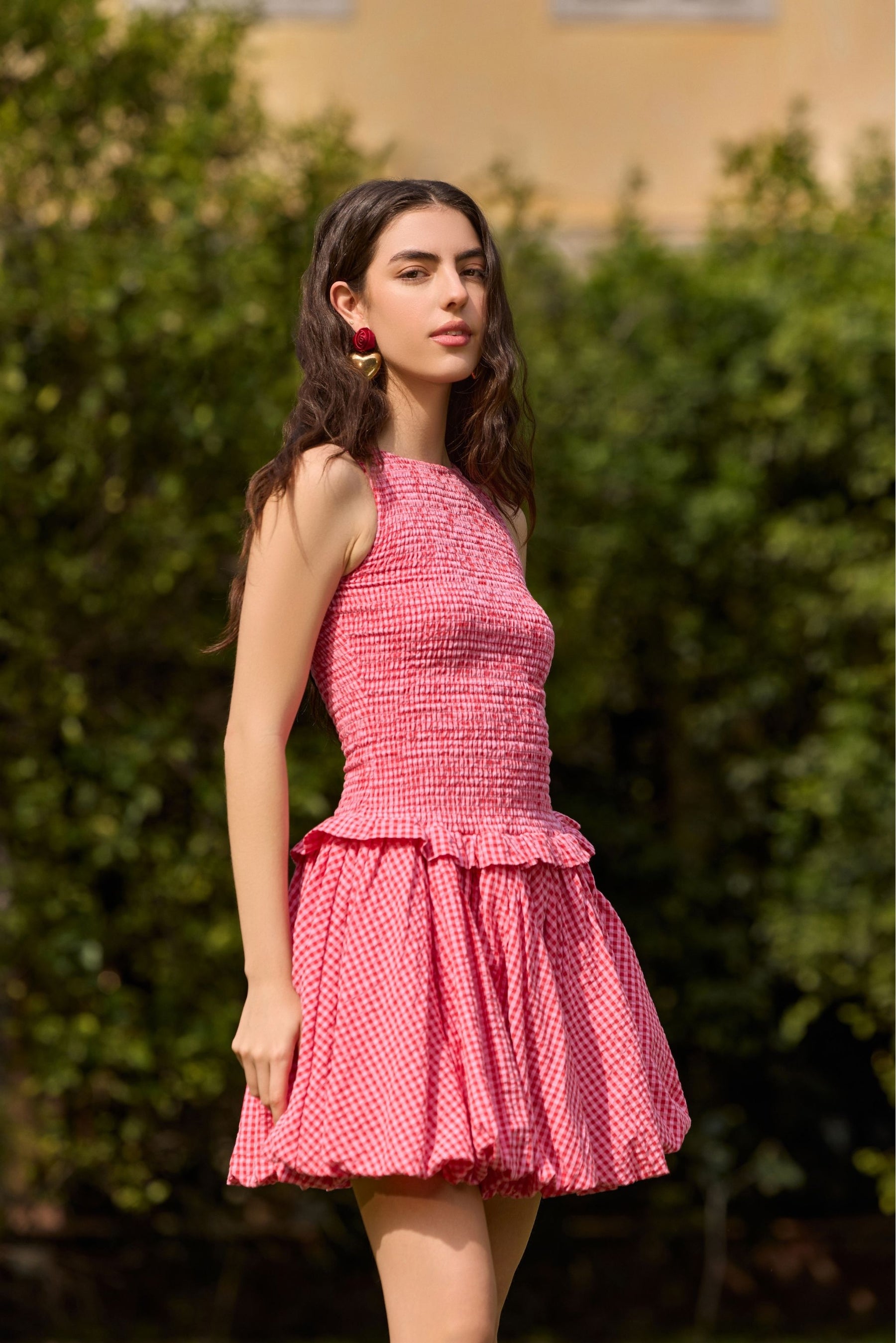 Red Gingham Bubble Hem Mini Dress