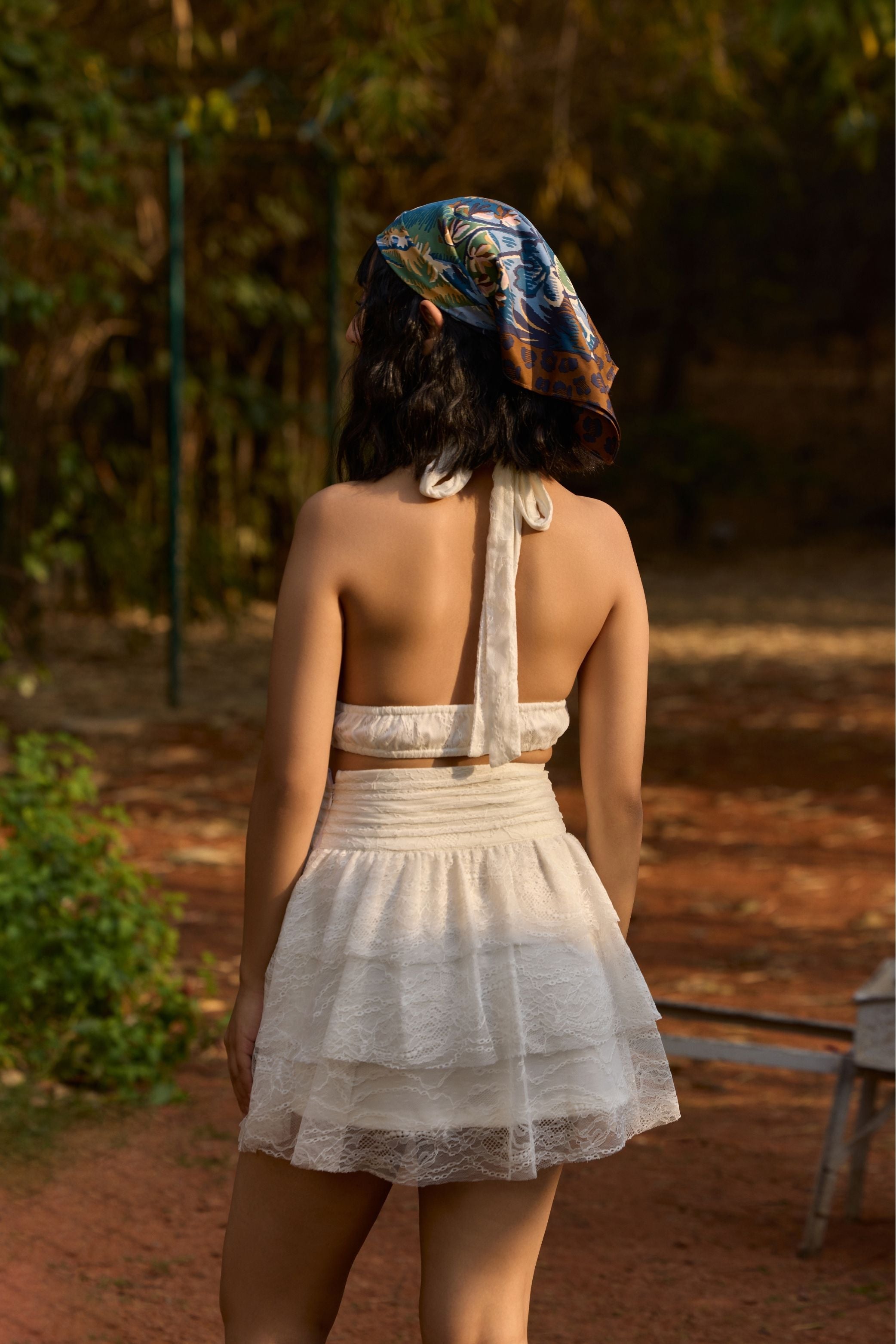 White Lace Tiered Mini Skirt