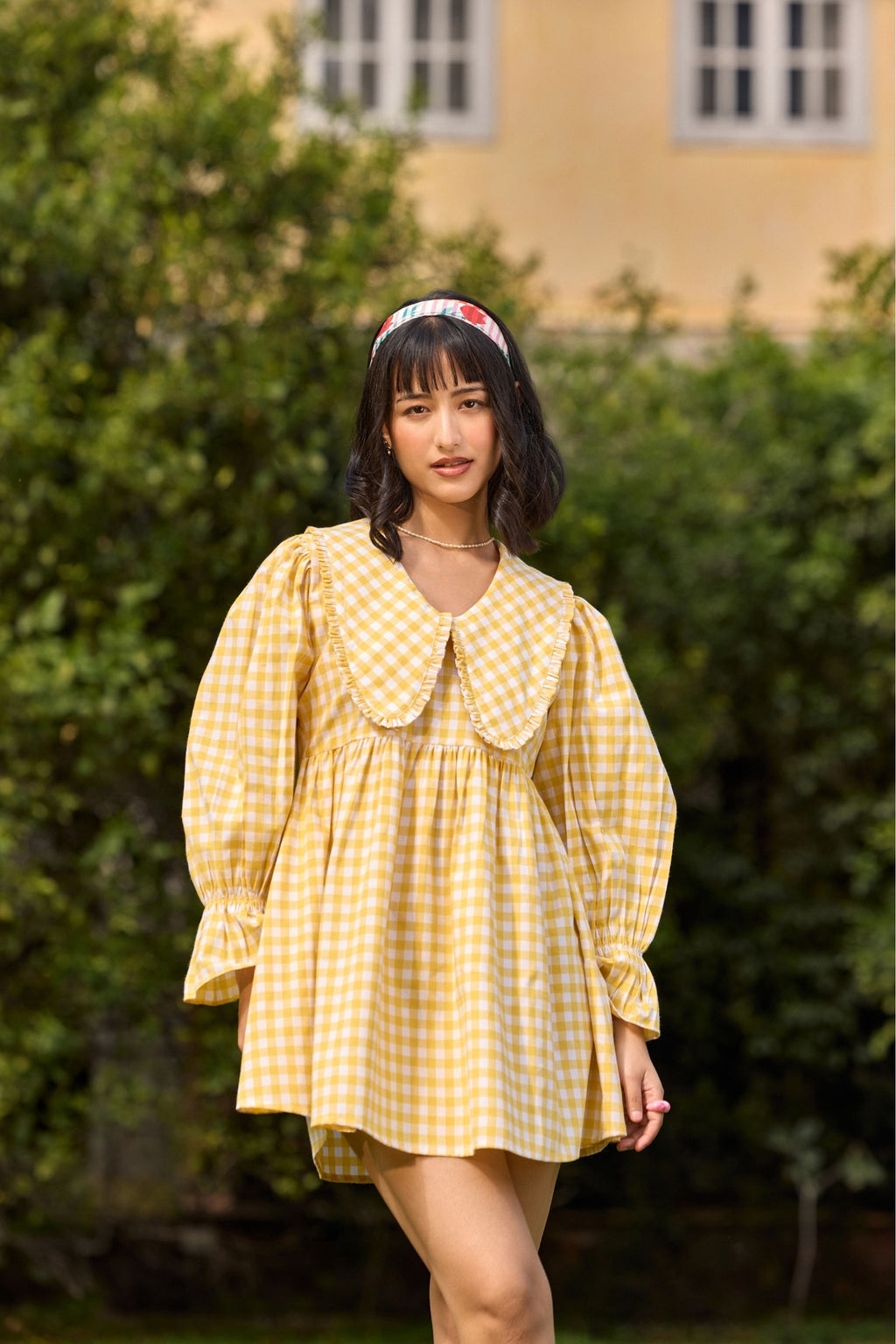 ワンピース Mimi check set mini dress yellow ANDMARY】Mimi check set mini dress