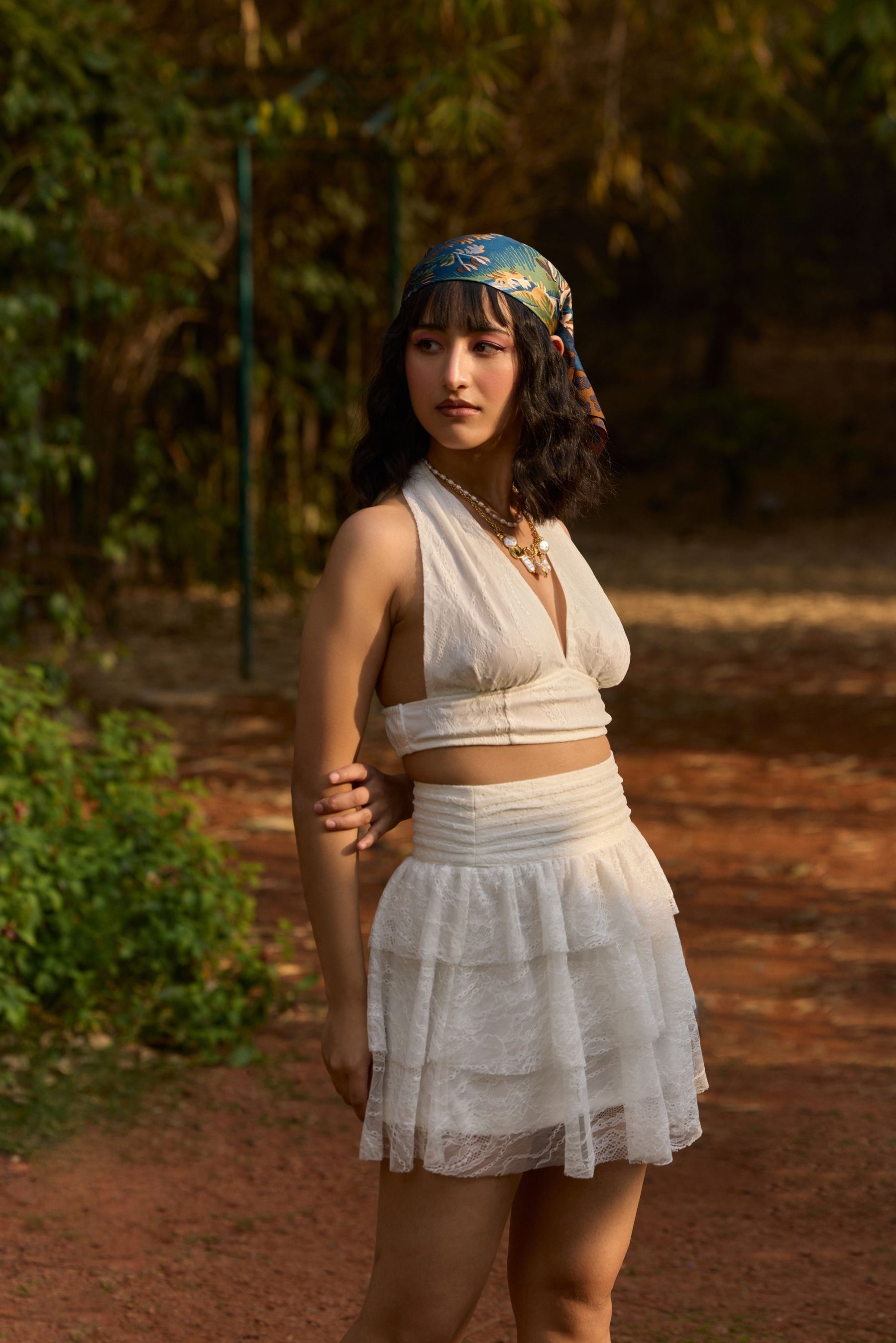 White Lace Halter Crop Top