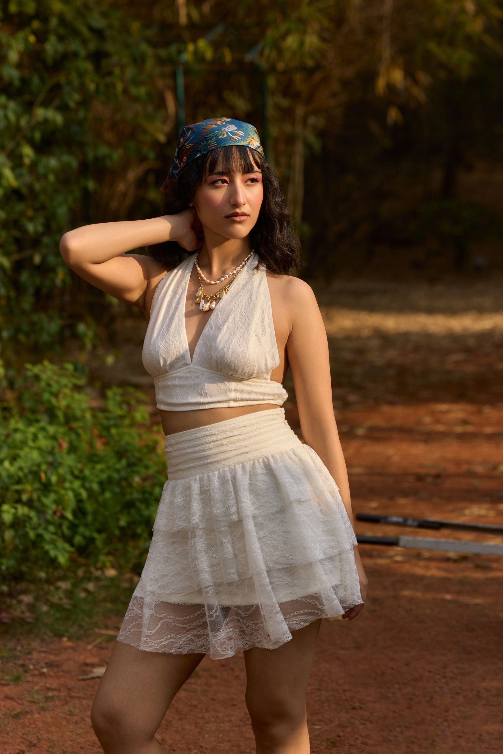 White Lace Tiered Mini Skirt