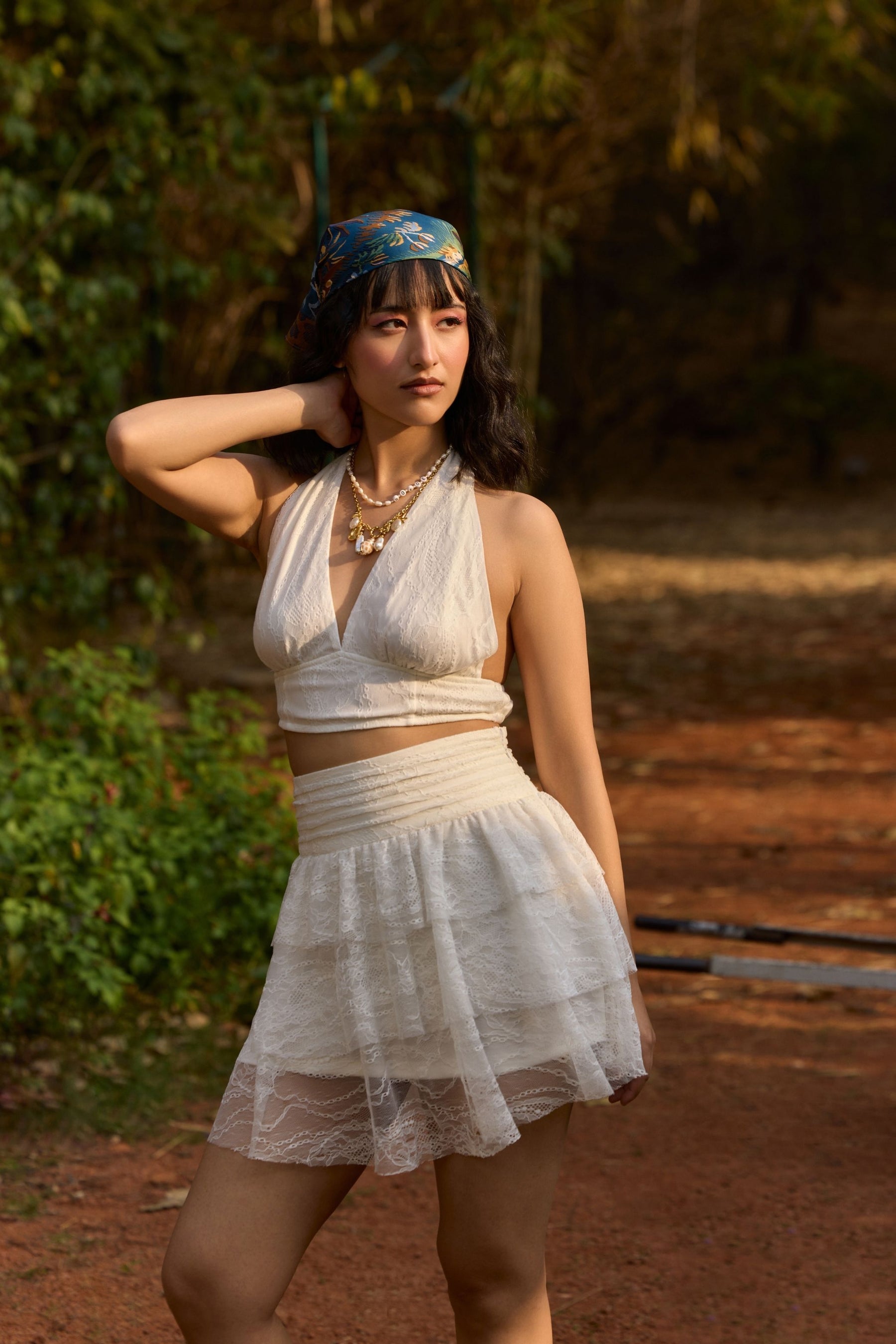 White Lace Halter Crop Top