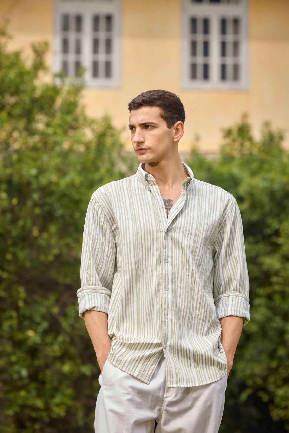 Men’s Green Striped  Shirt