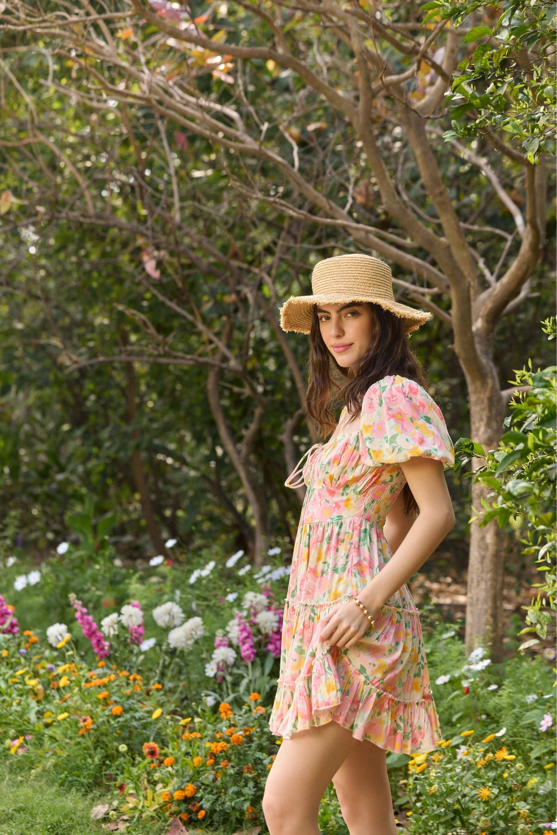 Floral Puff Sleeve Tiered Mini Dress