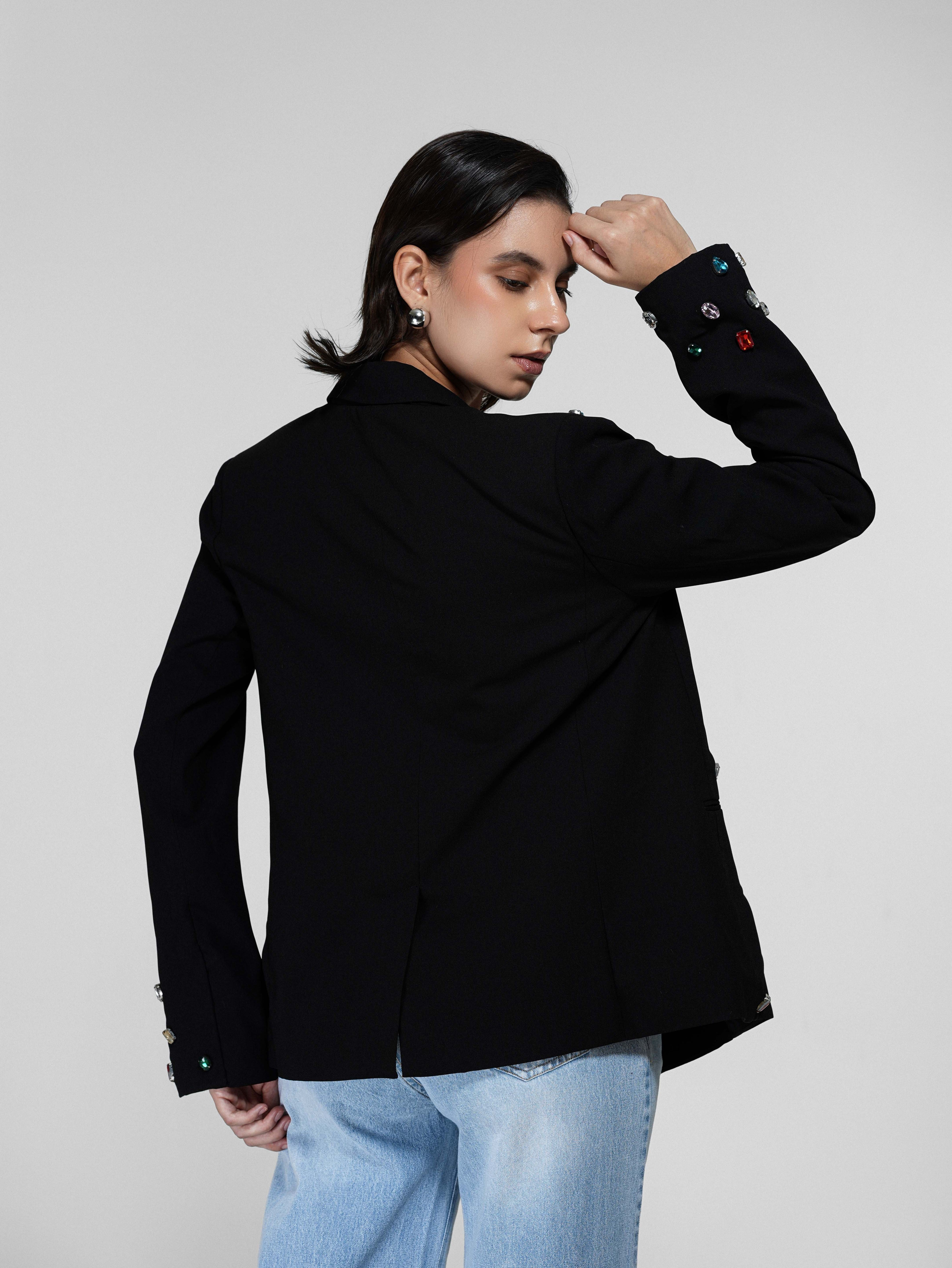 Gem-Embellished Oversized Blazer