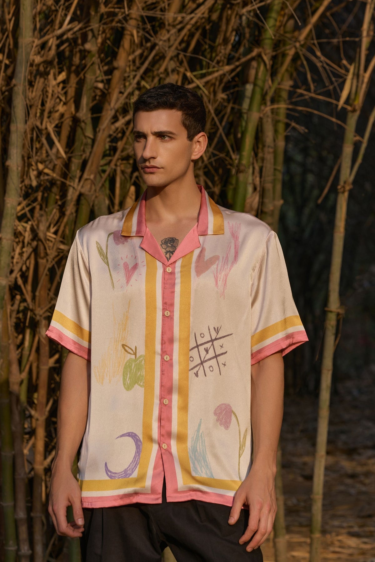 Satin Printed Camp Collar Shirt – Scribble Edition