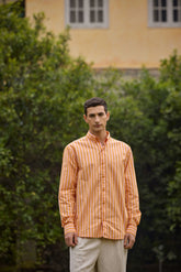 Orange Pink Striped Cotton Shirt