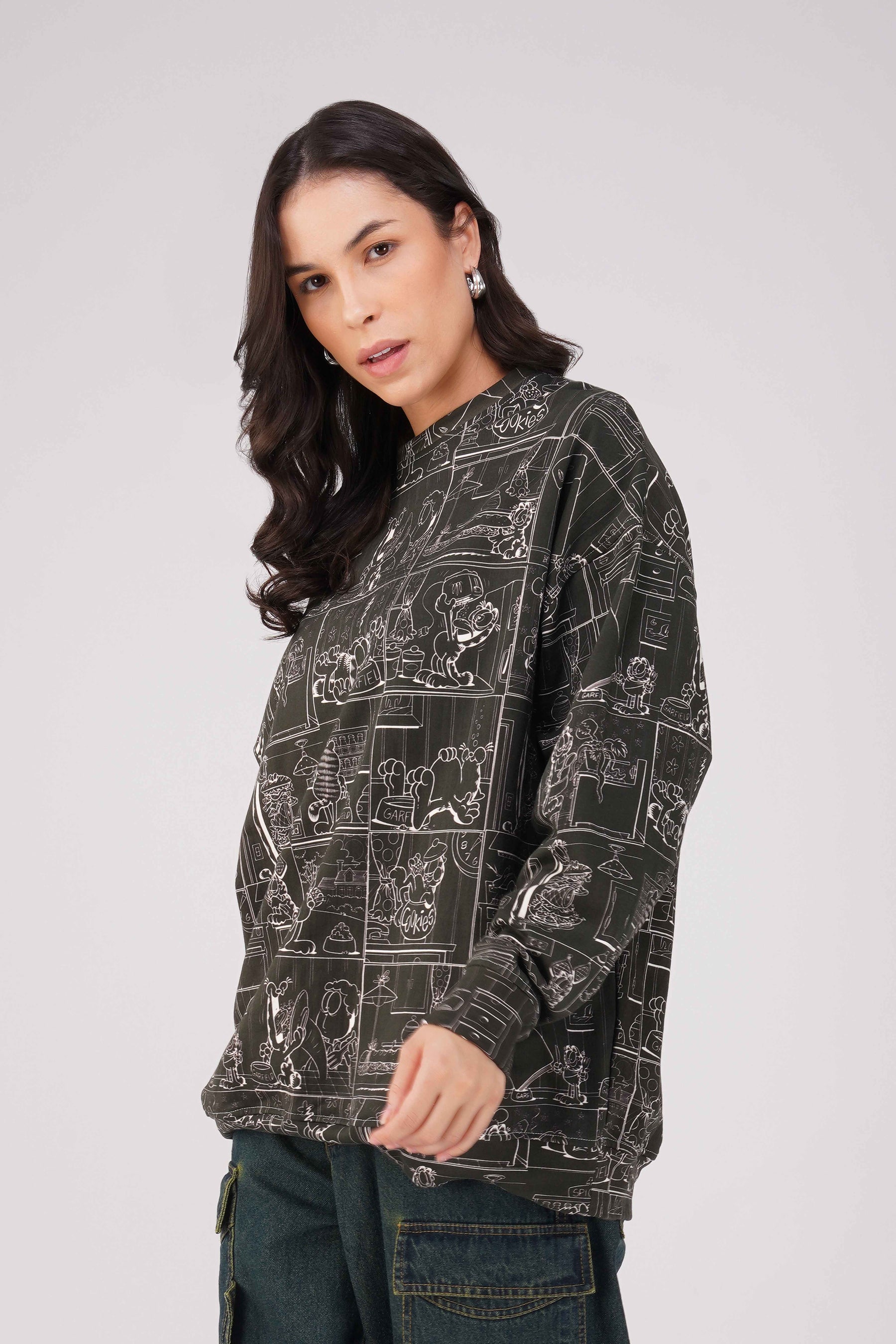 Garfield: Comic Book Printed Oversized Sweatshirt