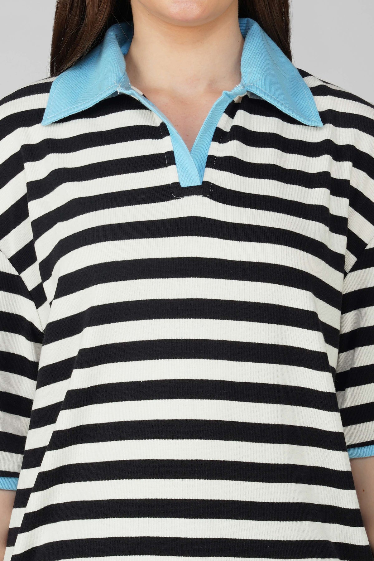 Black and White striped lounge Polo T-shirt