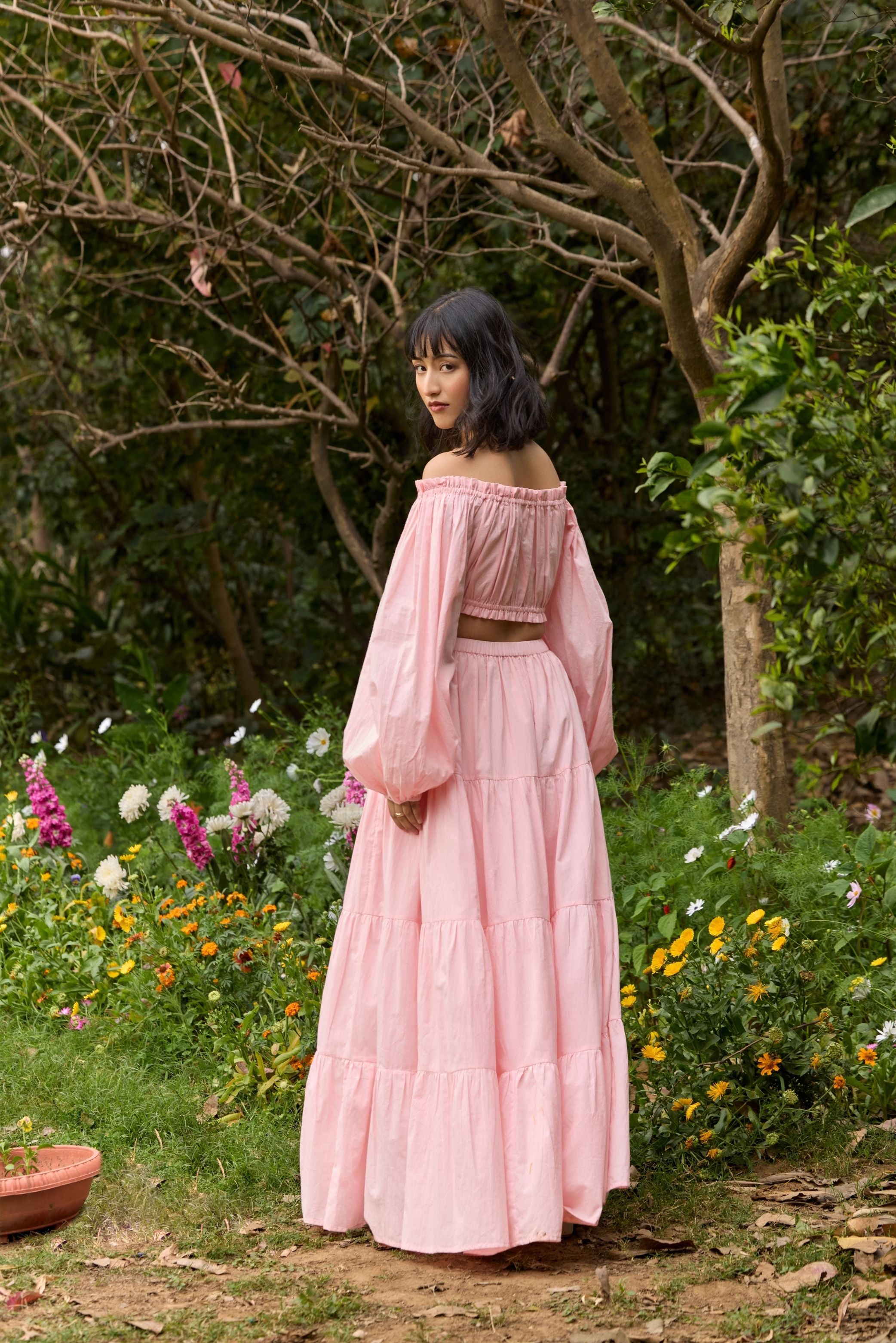 Pink Tiered Maxi Skirt