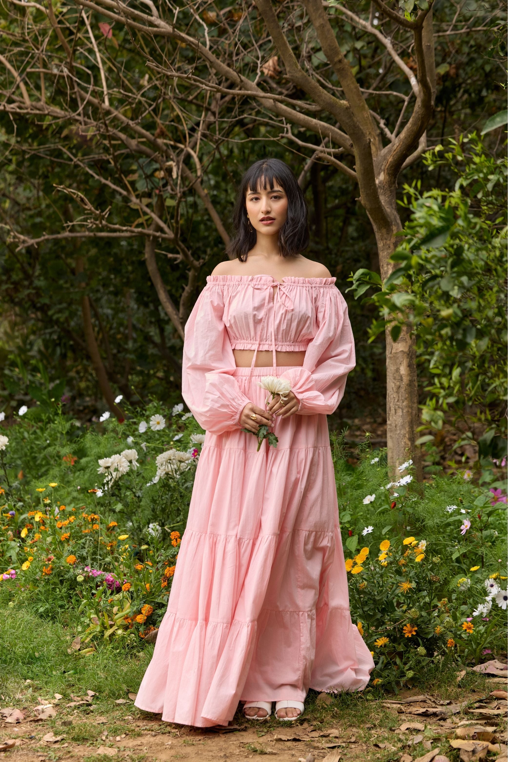 Pink Tiered Maxi Skirt