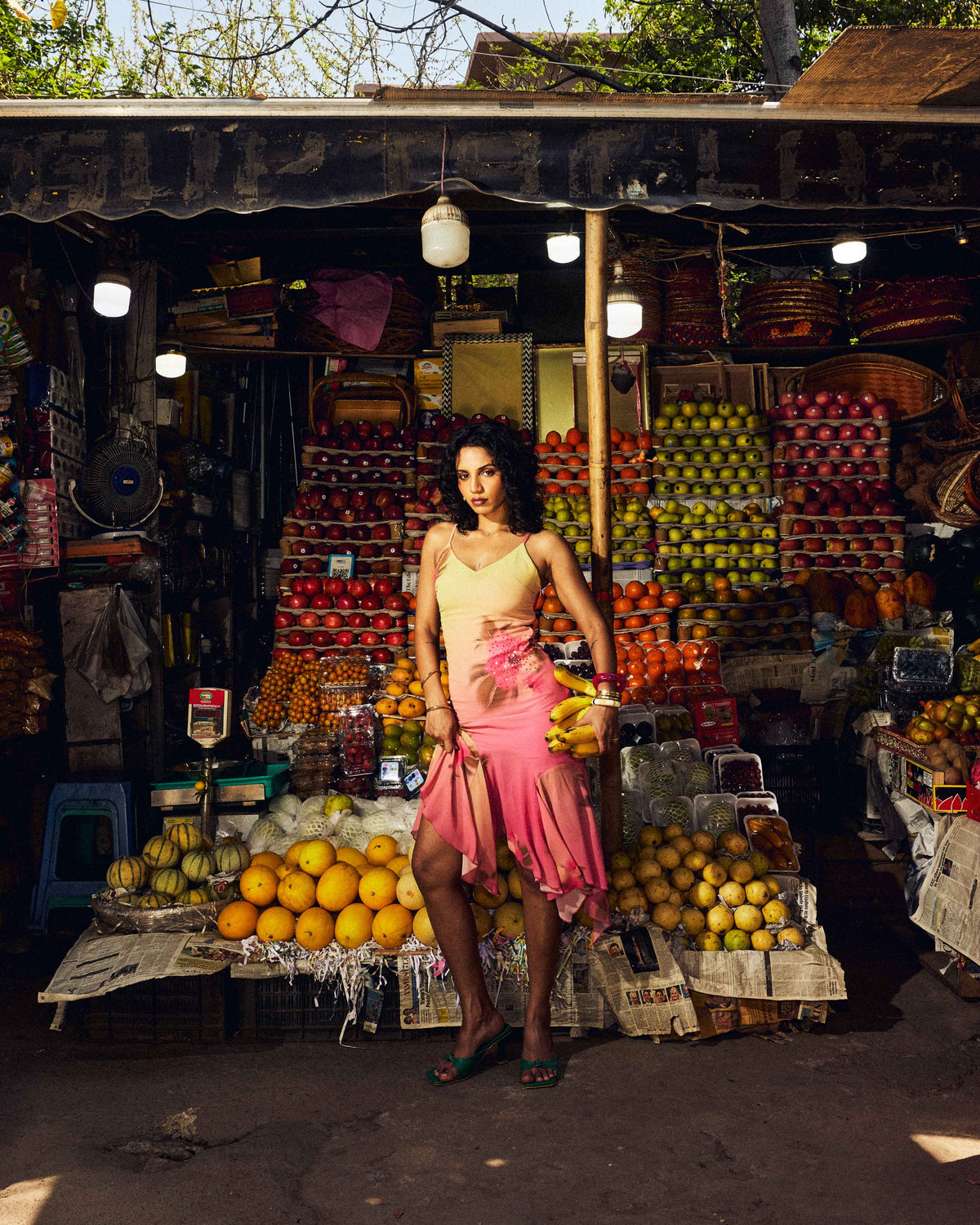 Tropical Bloom Gradient Slip Dress