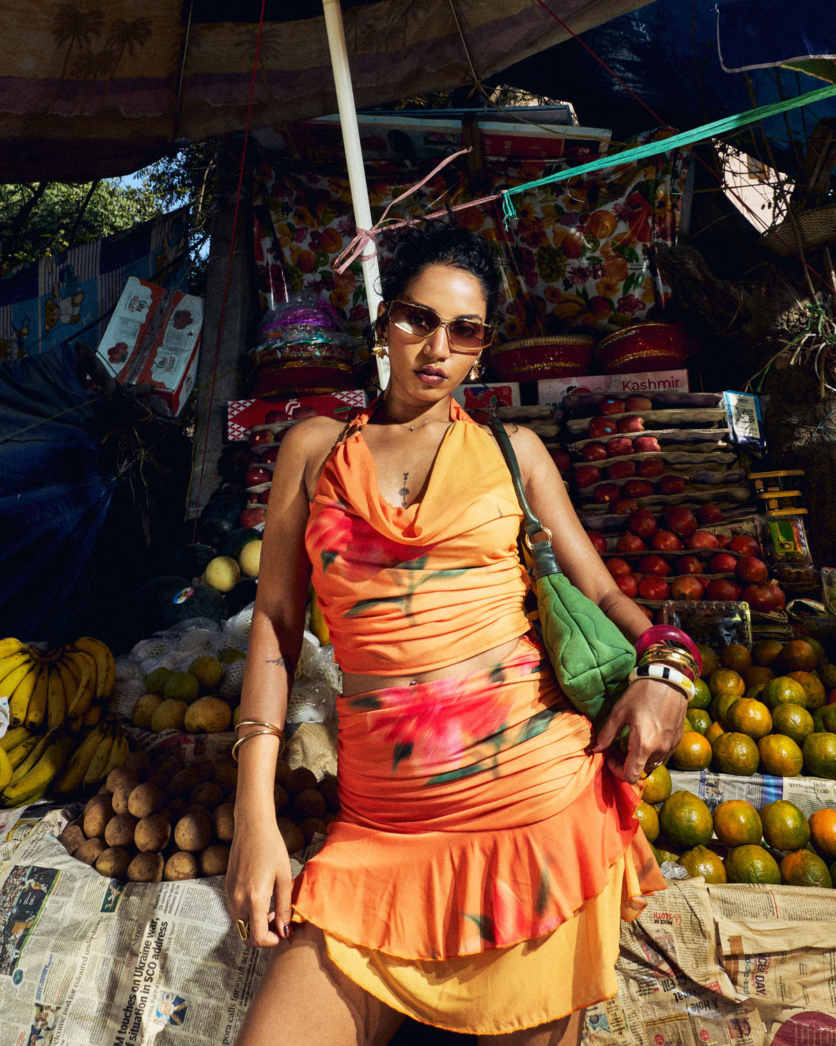 Ibiza Sunset Ruched Mini Skirt