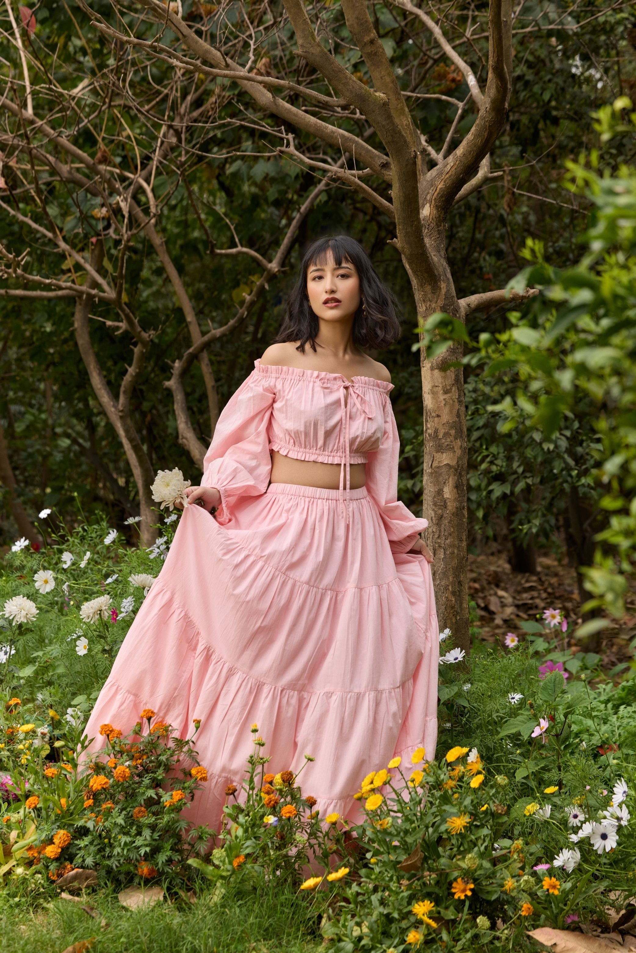 Pink Tiered Maxi Skirt