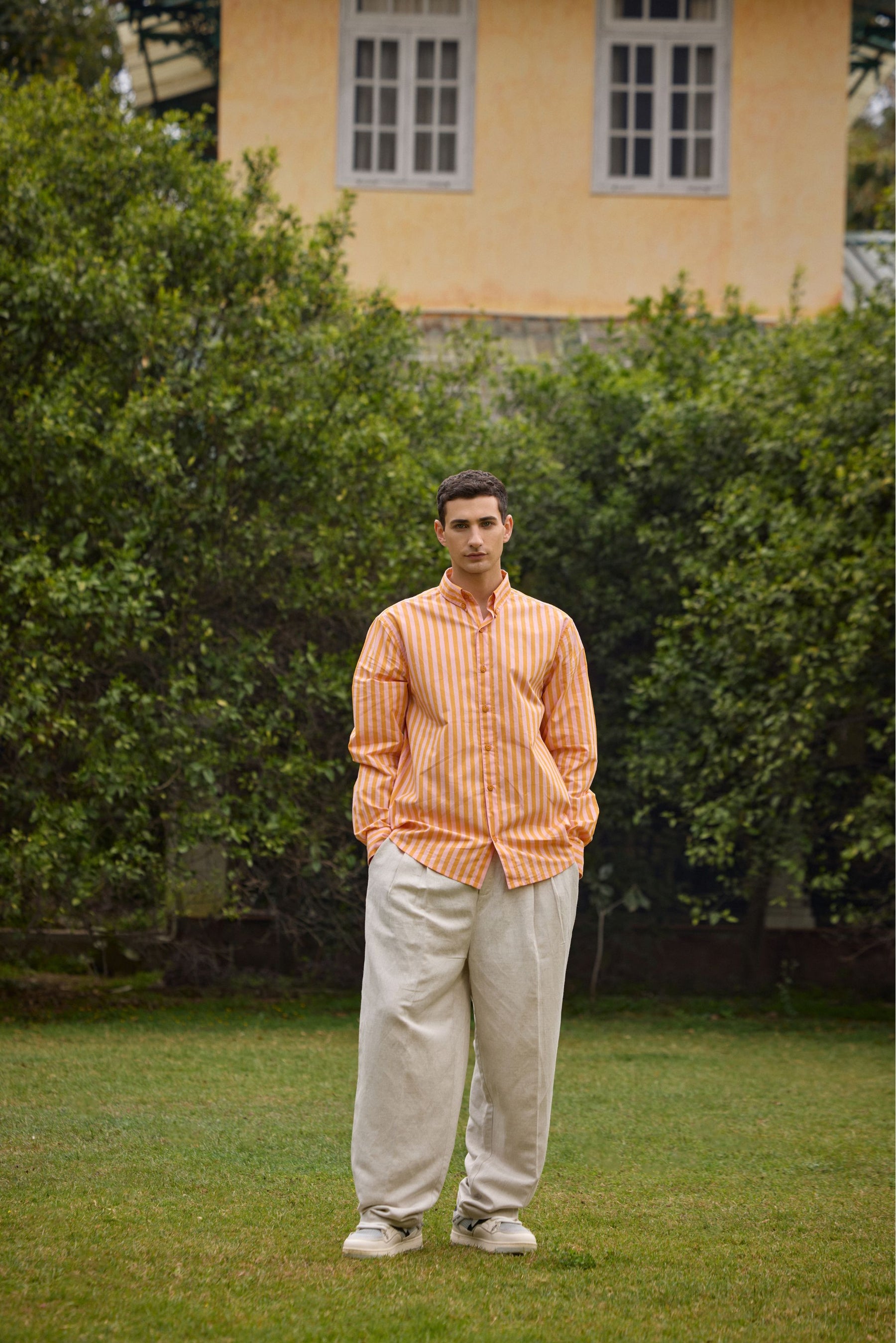 Orange Pink Striped Cotton Shirt