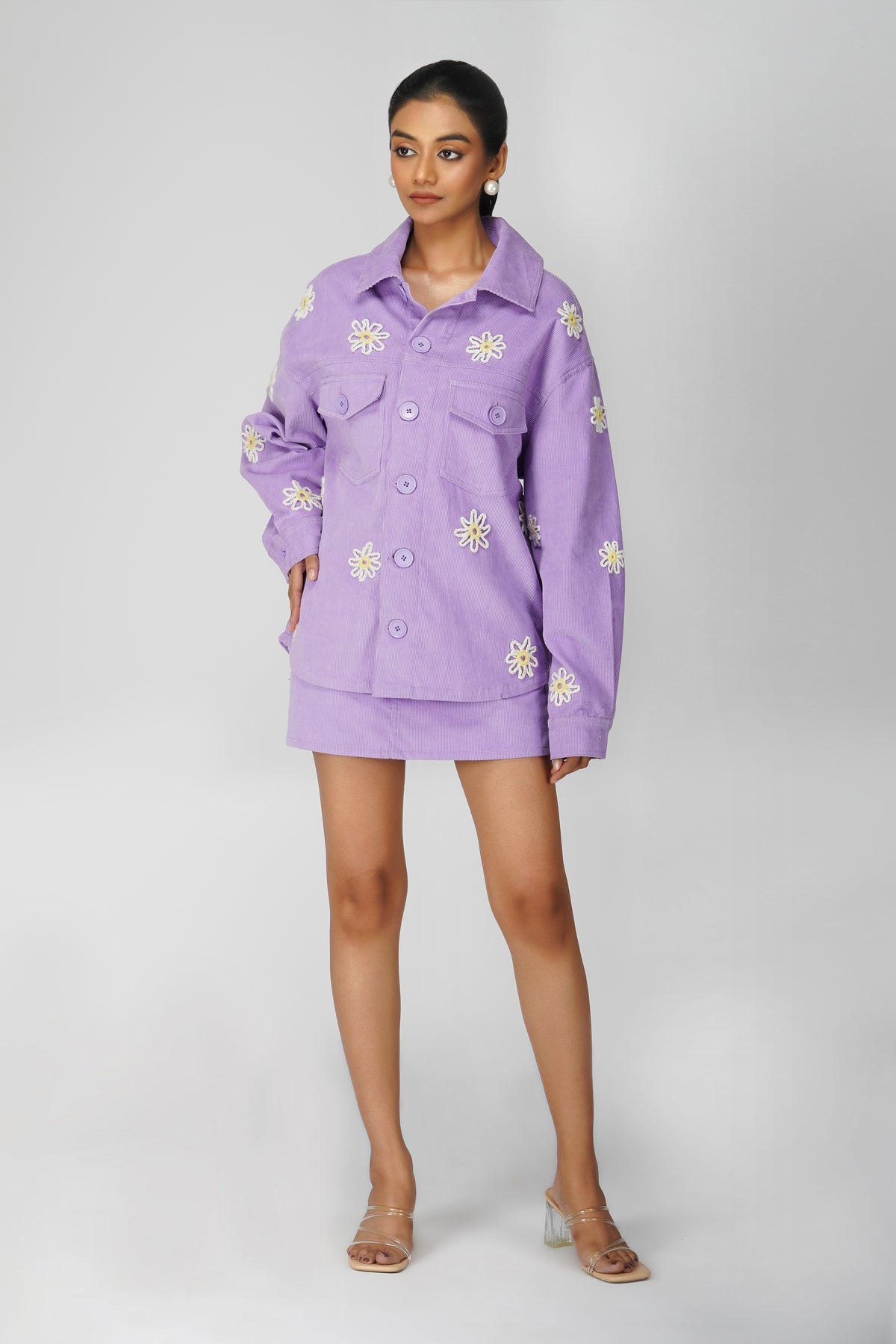 Emily in Paris: Flower Applique Oversized Jacket-Lilac