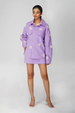 Emily in Paris: Flower Applique Oversized Jacket-Lilac