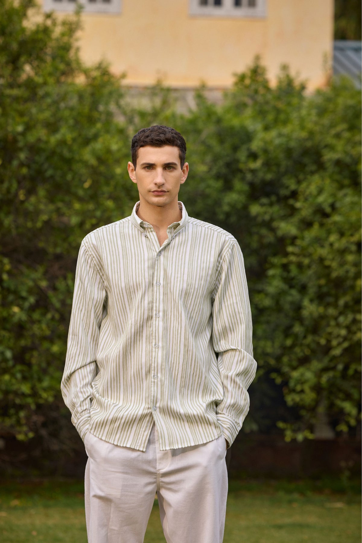 Men’s Green Striped  Shirt