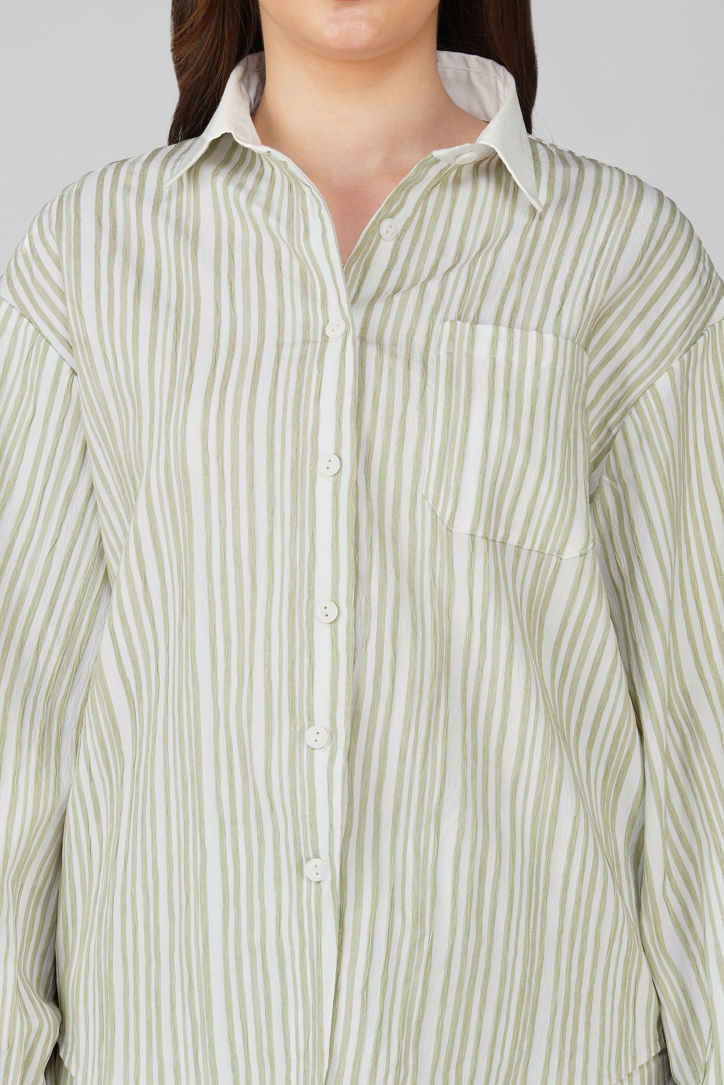 Green Striped Shirt and Skirt Set