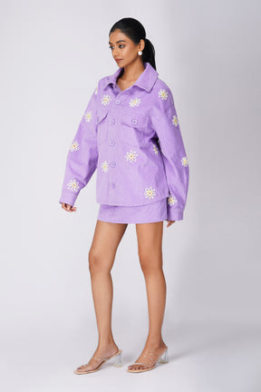 Emily in Paris: Flower Applique Oversized Jacket-Lilac