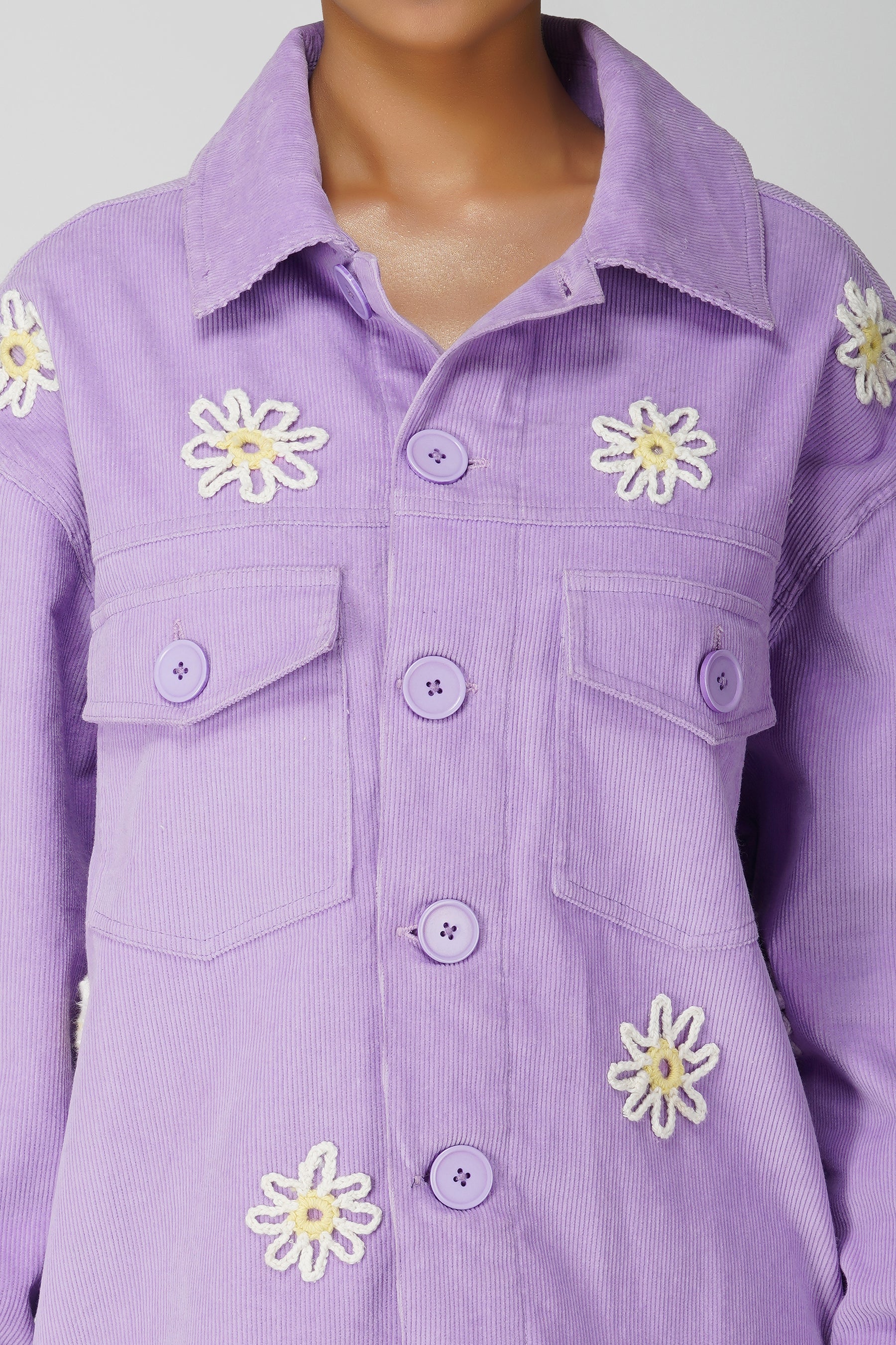 Emily in Paris: Flower Applique Oversized Jacket and Skirt Set-Lilac