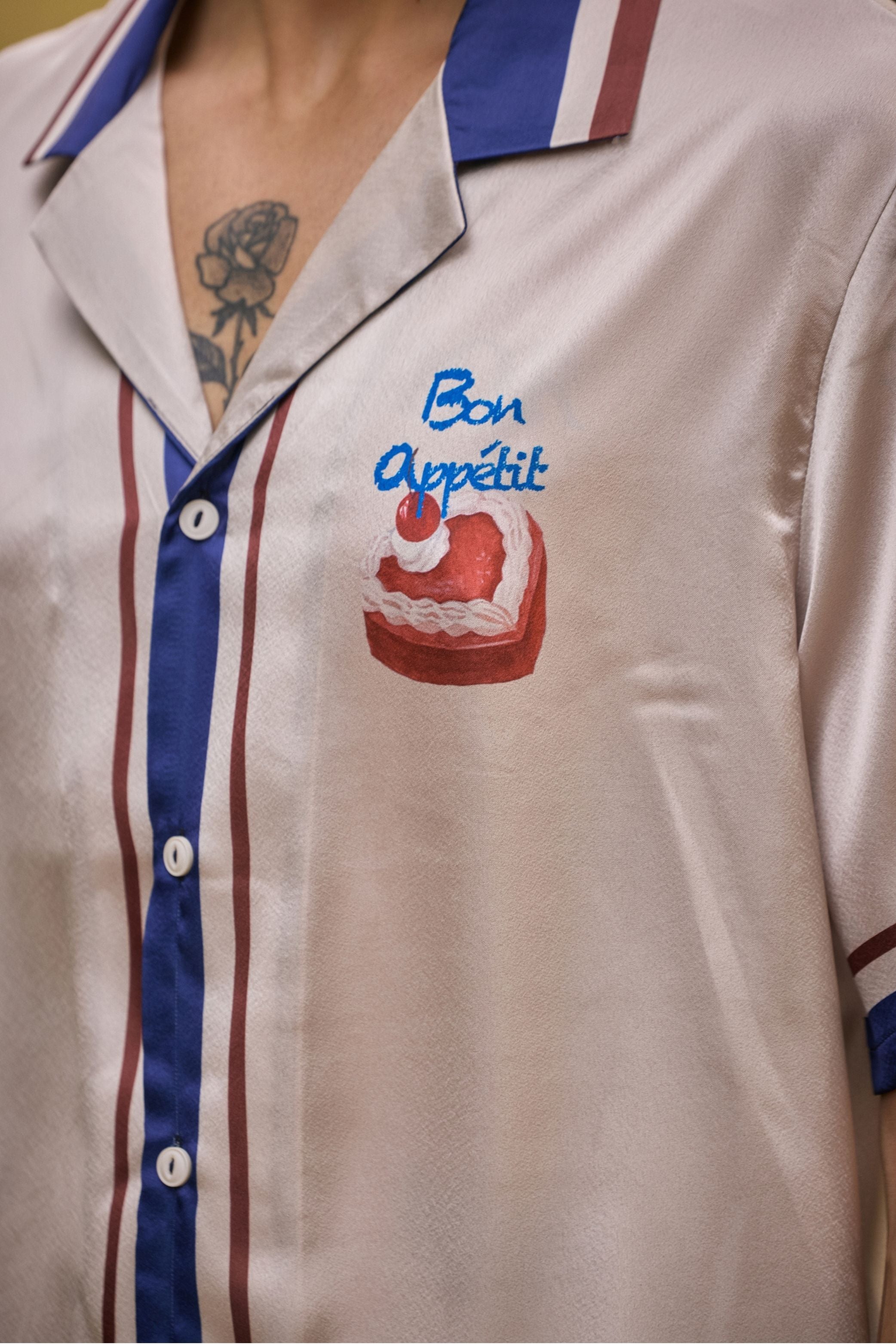 Cream Satin Printed Shirt – Bon Appétit
