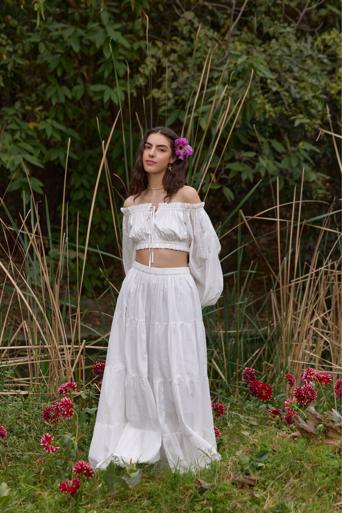 White Off-Shoulder Co-ord Set