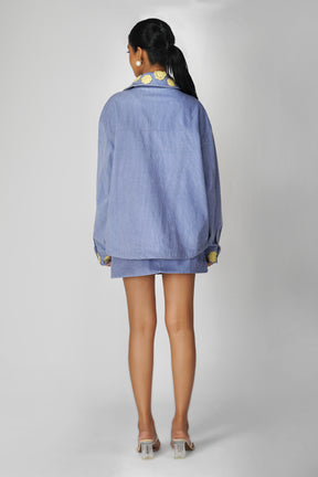 Emily in Paris: Flower Applique Oversized Jacket-Blue