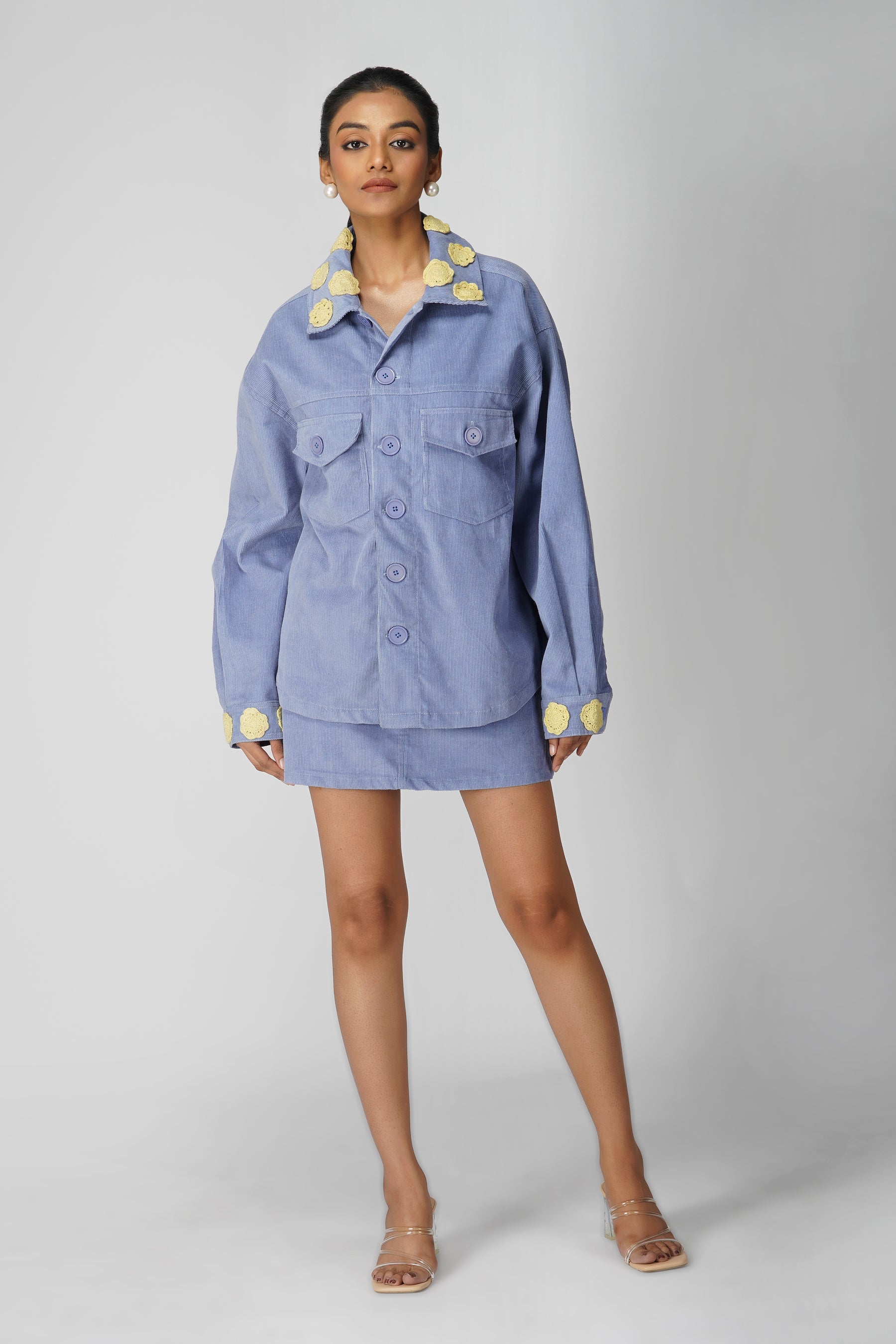 Emily in Paris: Flower Applique Oversized Jacket-Blue