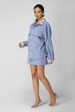 Emily in Paris: Flower Applique Oversized Jacket-Blue