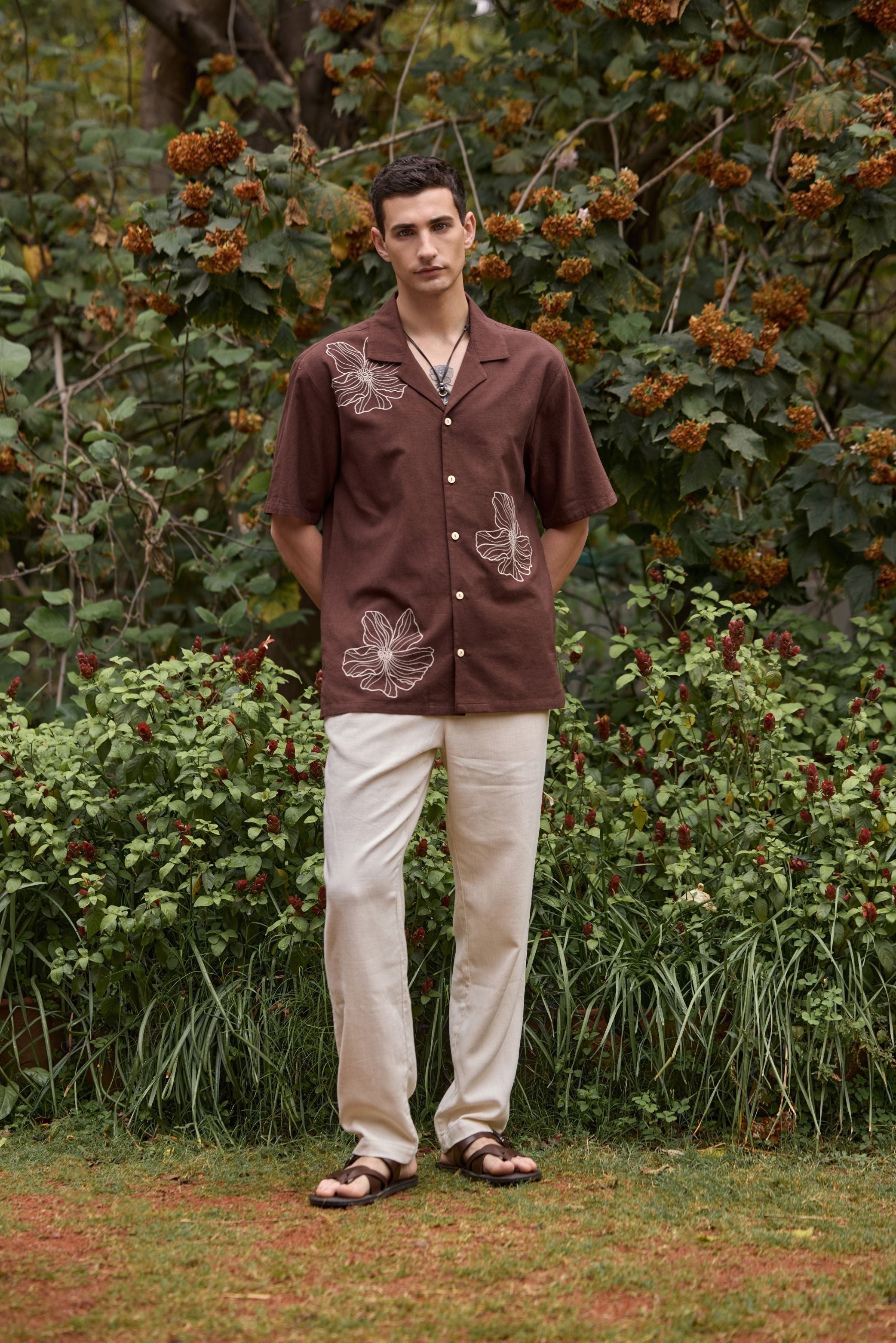 Earthy Brown Embroidered Shirt