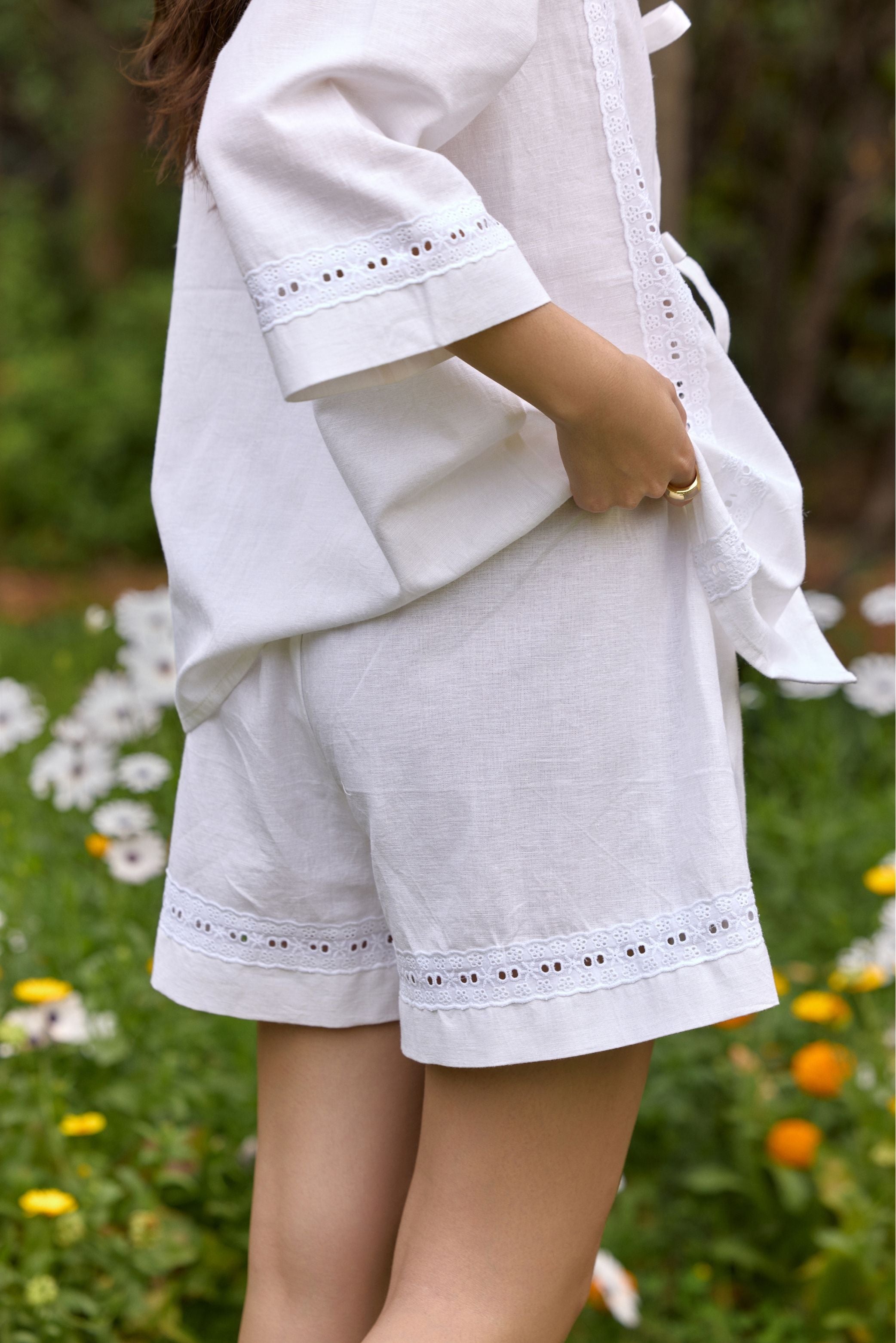 White Cotton Eyelet Shorts