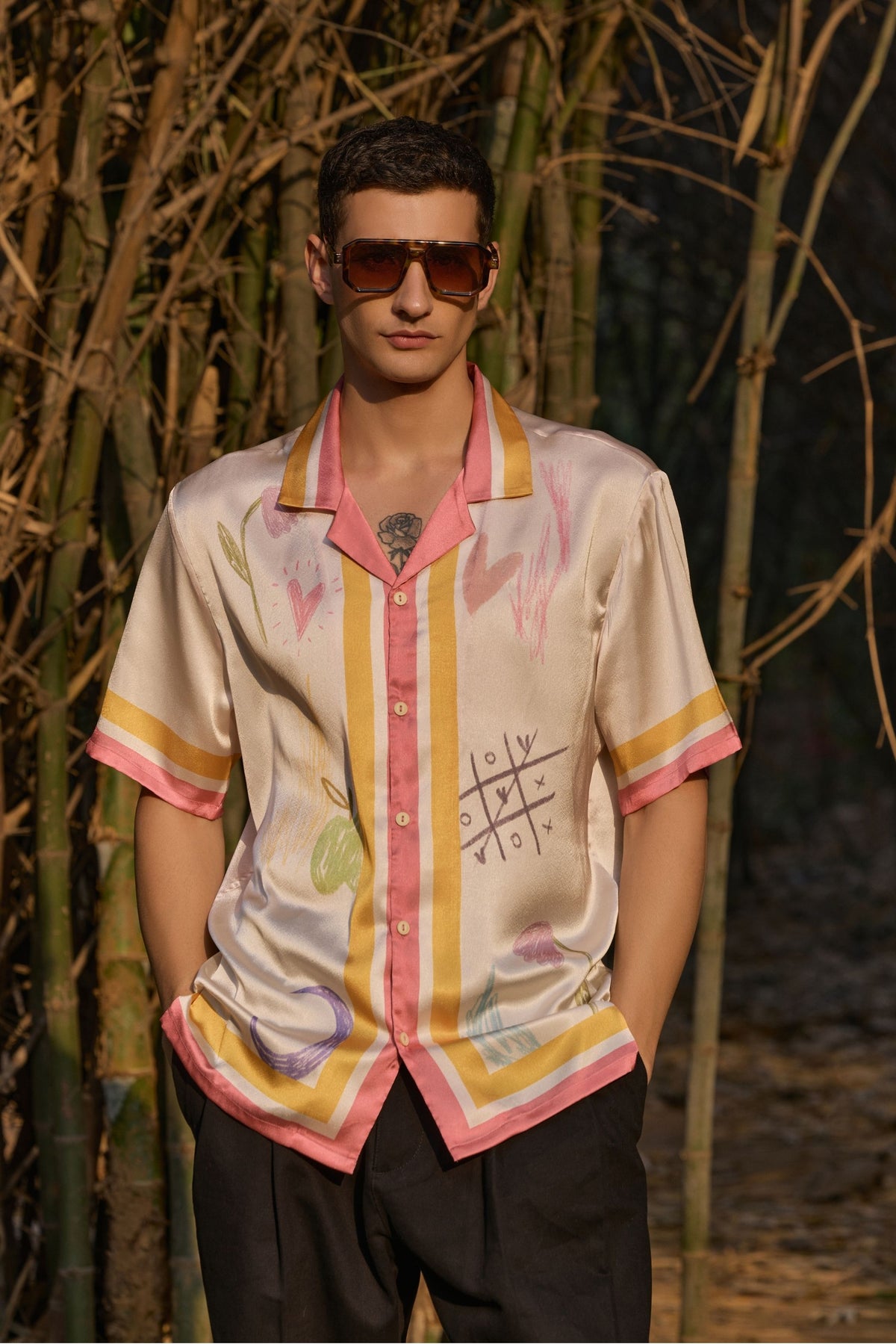 Satin Printed Camp Collar Shirt – Scribble Edition