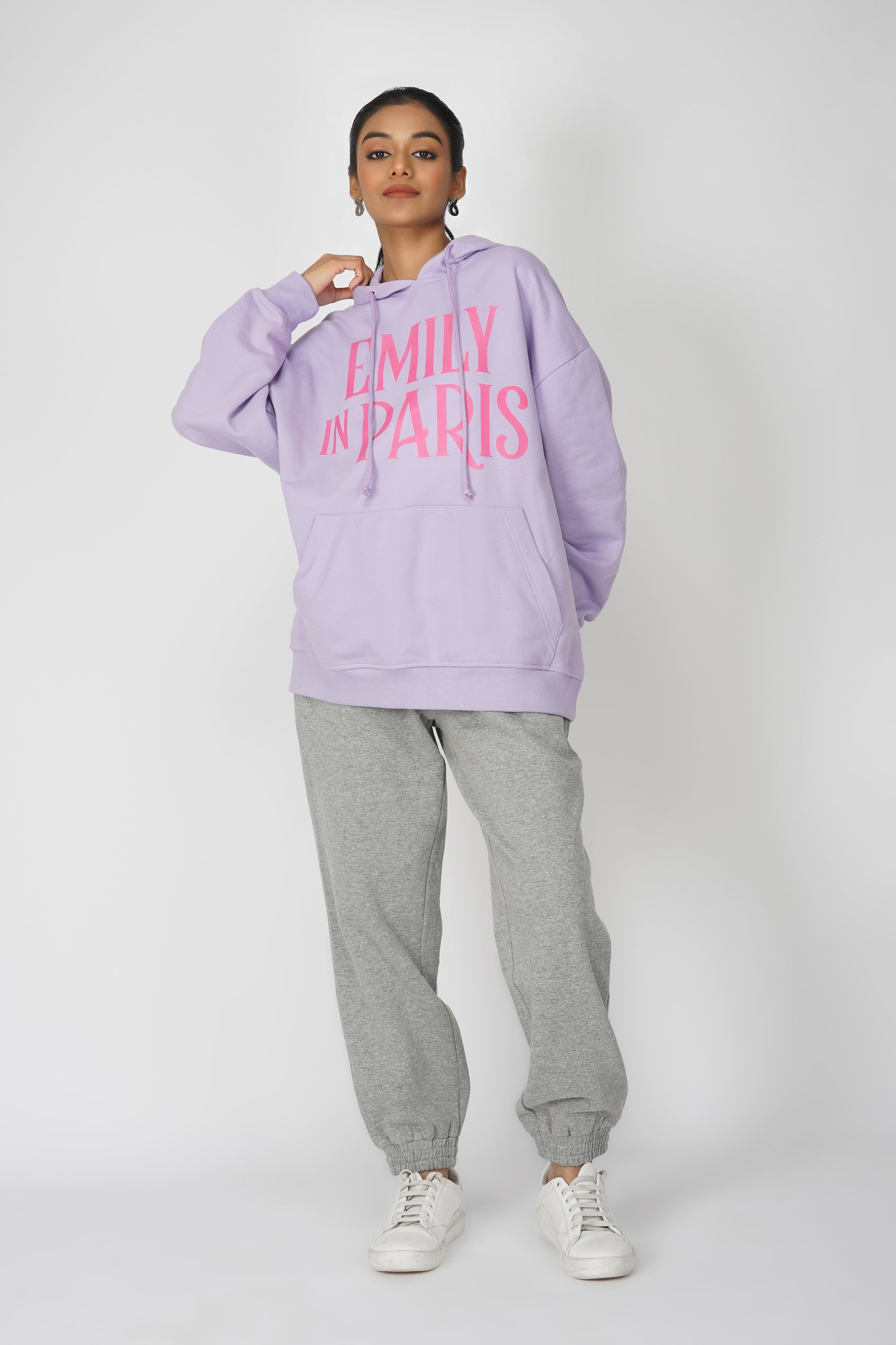 Emily In Paris: Printed Oversized Hoodie-Lavender