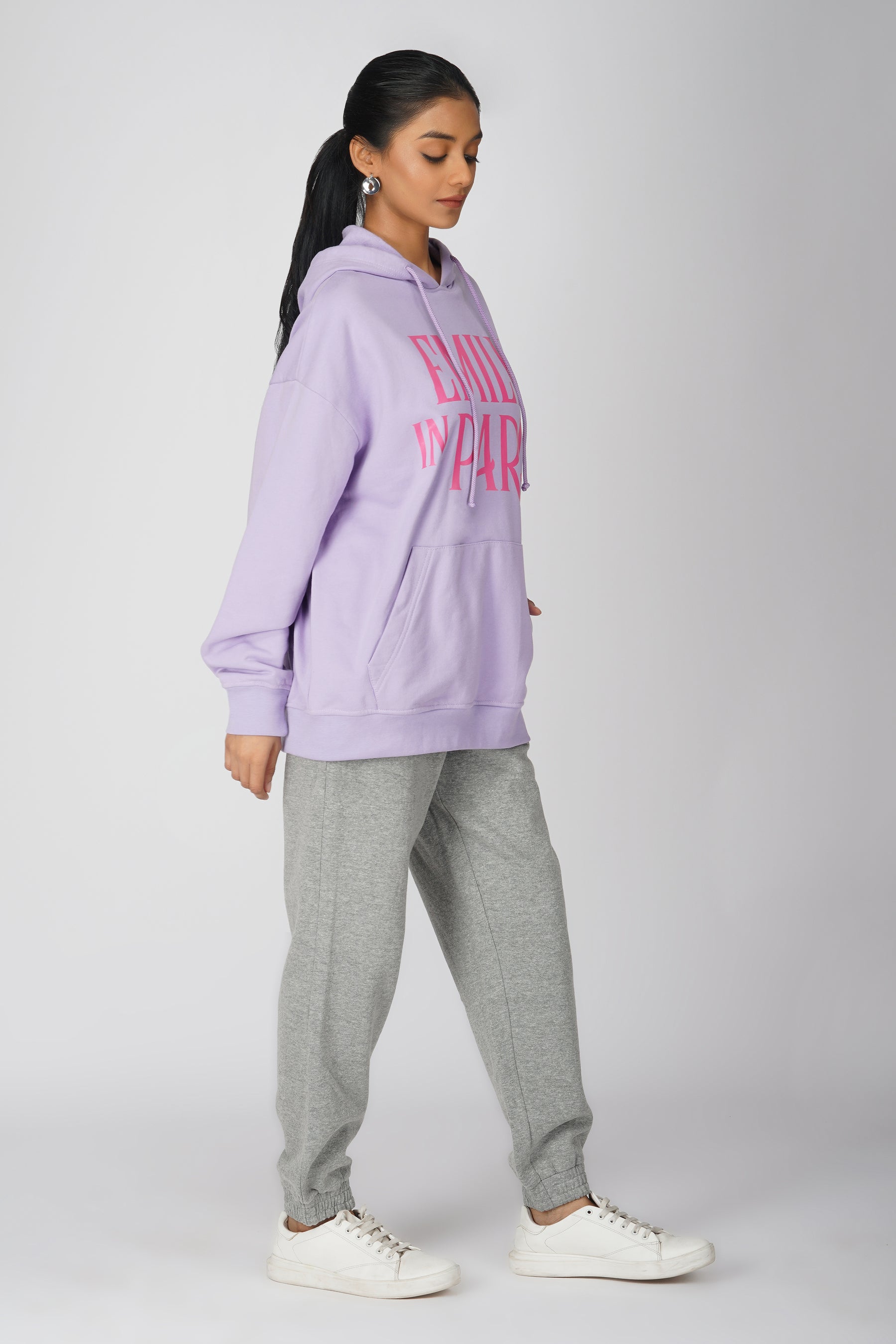 Emily In Paris: Printed Oversized Hoodie-Lavender