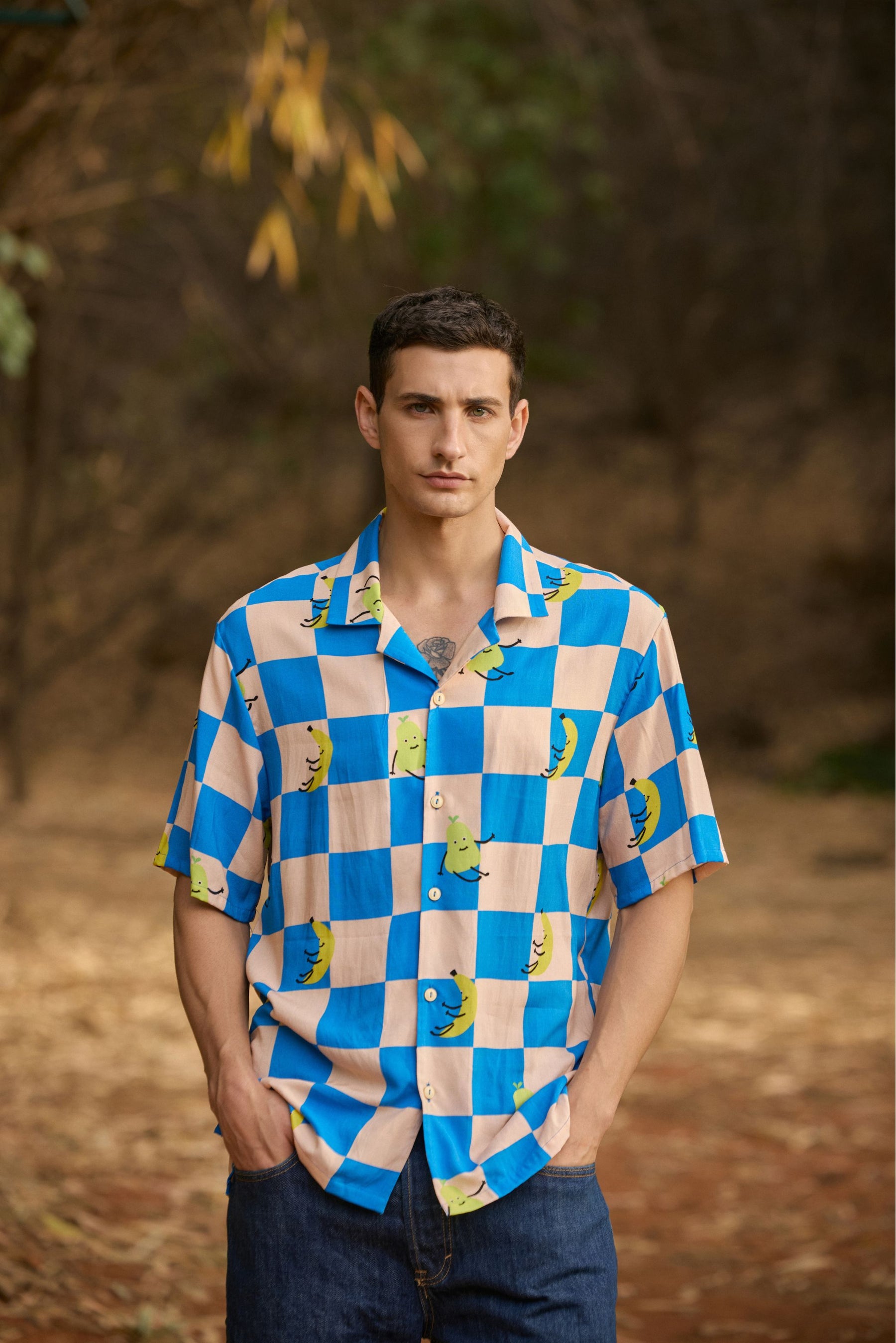 Printed Check Rayon Shirt