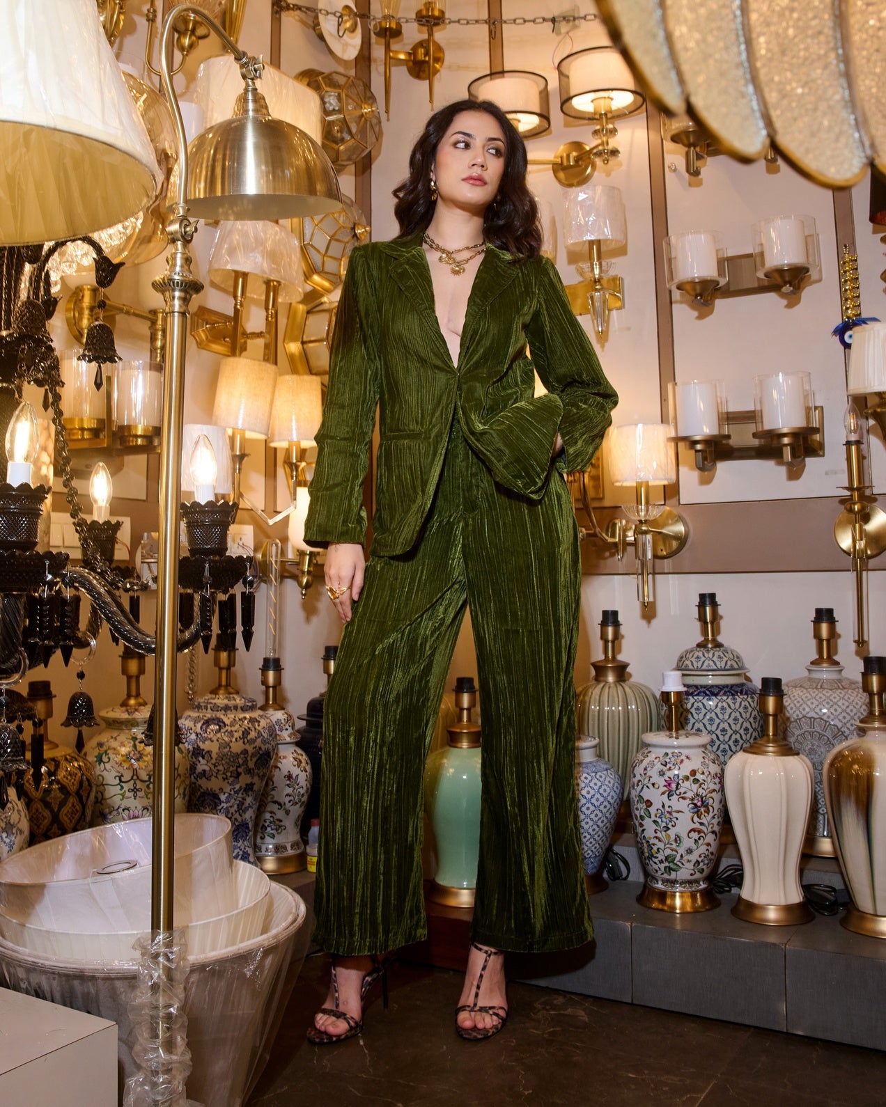 Emerald Lush Pleated Tailored Set