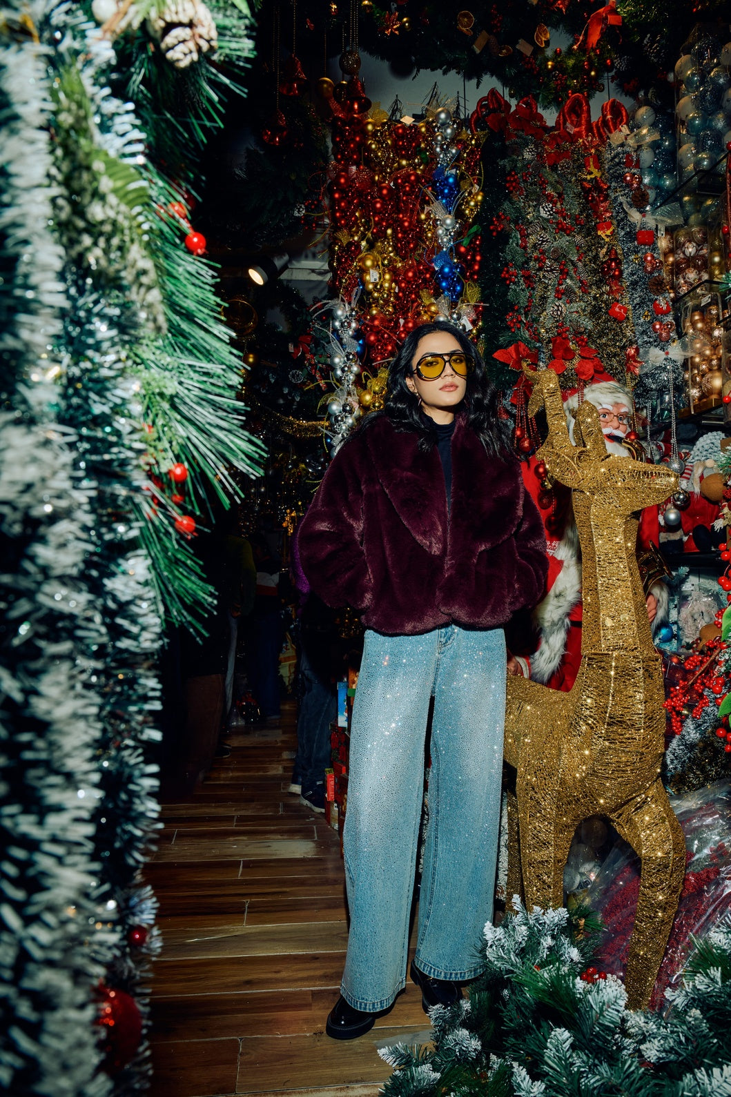 Deep Wine Luxe Faux Fur Jacket