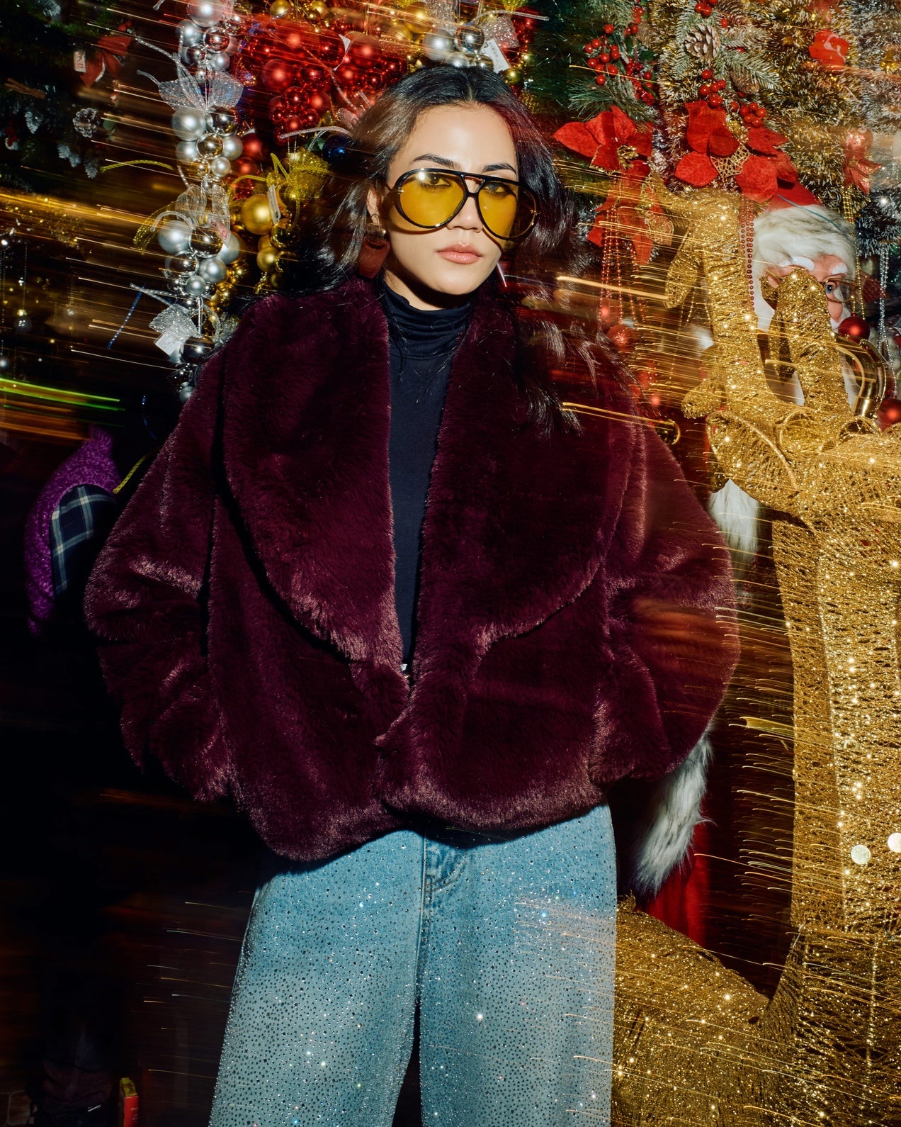 Deep Wine Luxe Faux Fur Jacket