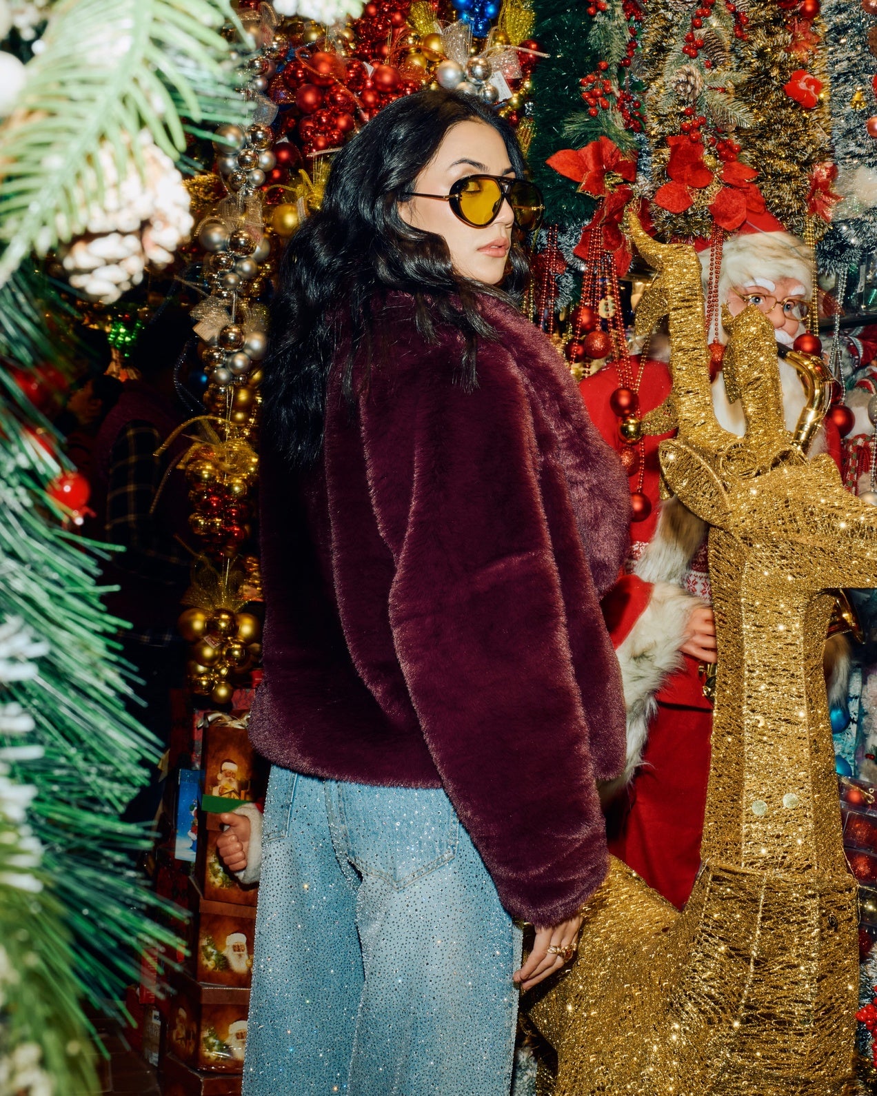 Deep Wine Luxe Faux Fur Jacket