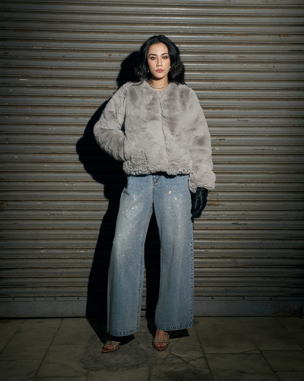 Luxe Light Grey Faux Fur Jacket