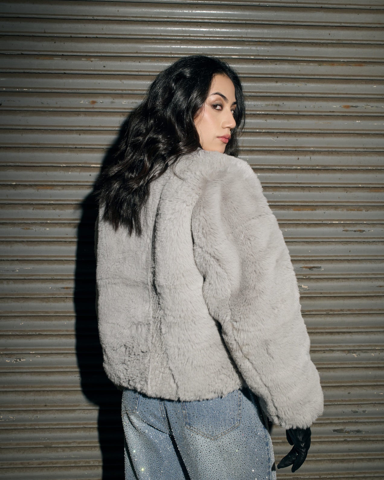 Luxe Light Grey Faux Fur Jacket