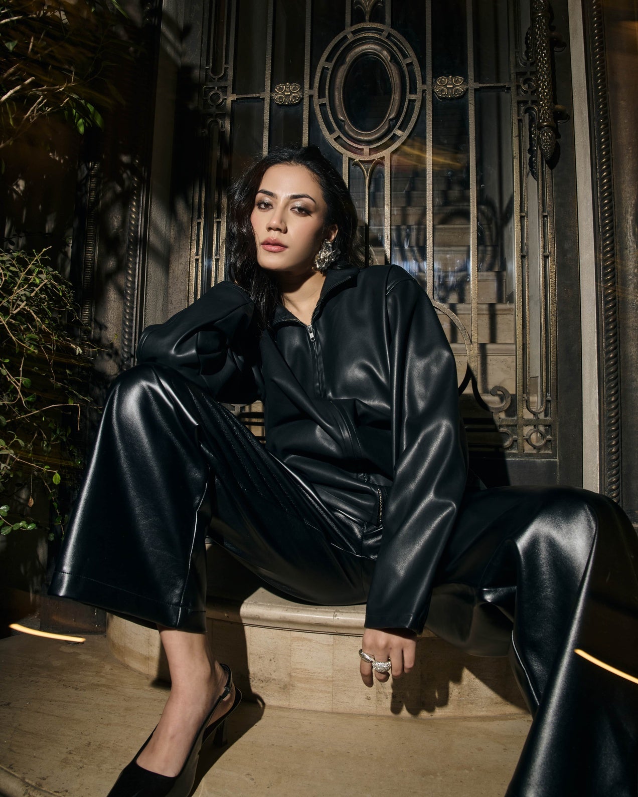 Classic Black Faux Leather Zip-Up Jacket