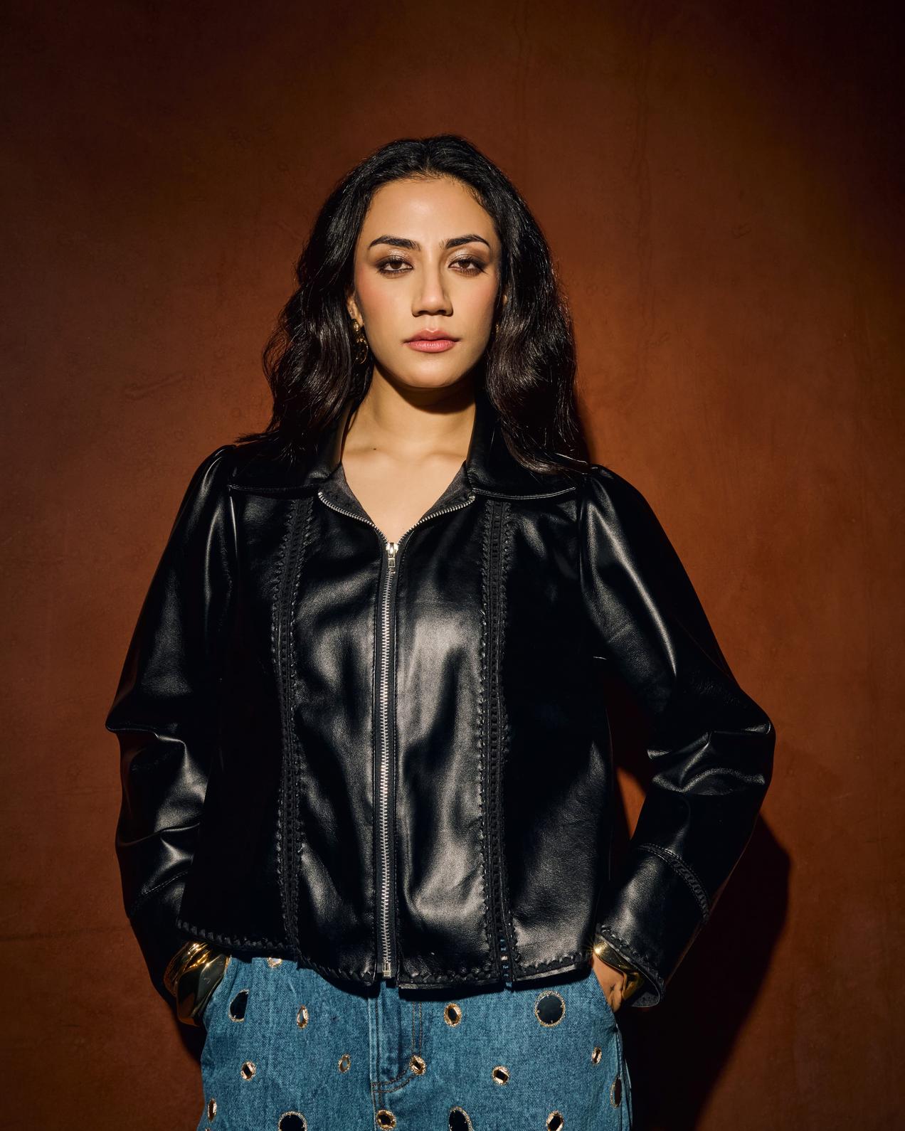 Black Lace Trim Leather Jacket