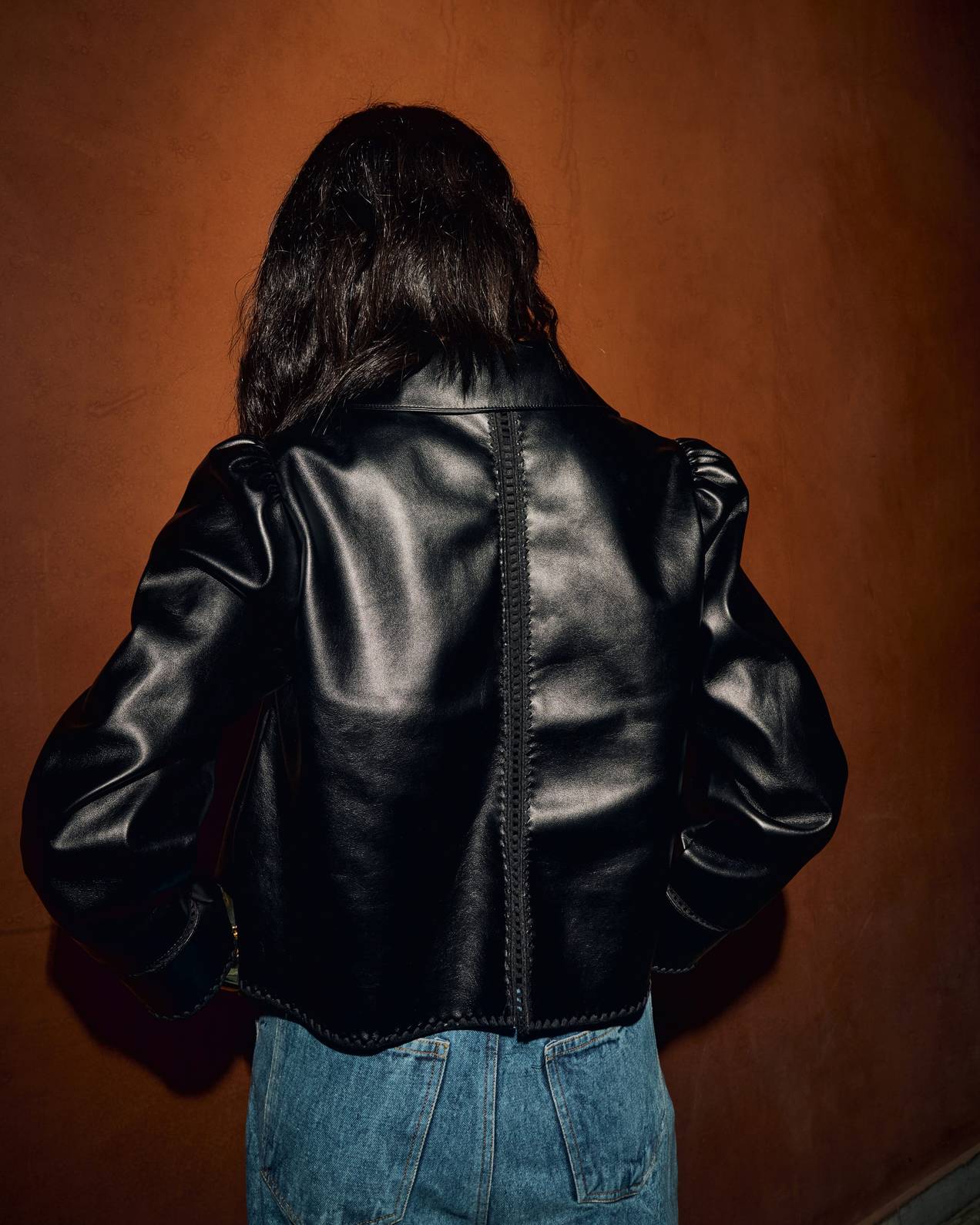 Black Lace Trim Leather Jacket