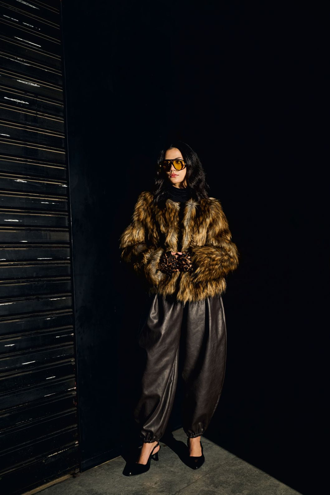 Brown Faux Leather Barrel Pants